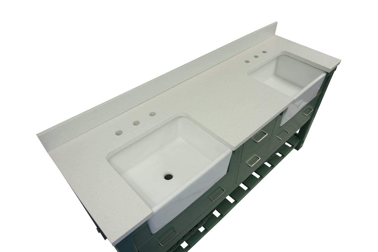 Charlotte 72-inch Double Bathroom Vanity with Quartz Countertop & Sage Green Cabinet - White Ceramic Farmhouse Apron Sinks Included | Perfect for Modern Farmhouse, Coastal, or Transitional Bathroom Designs