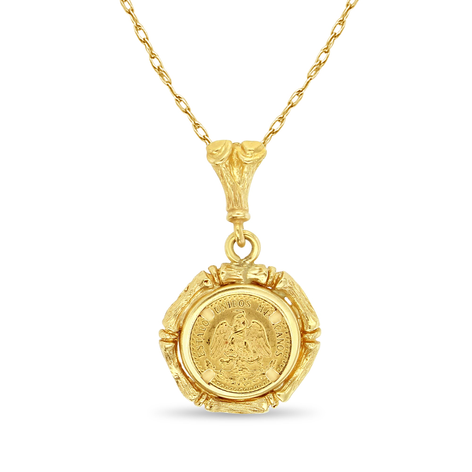 1945 Bamboo Dos Pesos Coin Necklace - 14K Yellow Gold Pendant for Women | Vintage Mexican Jewelry Gift for Her, Birthday, Anniversary & Special Occasions
