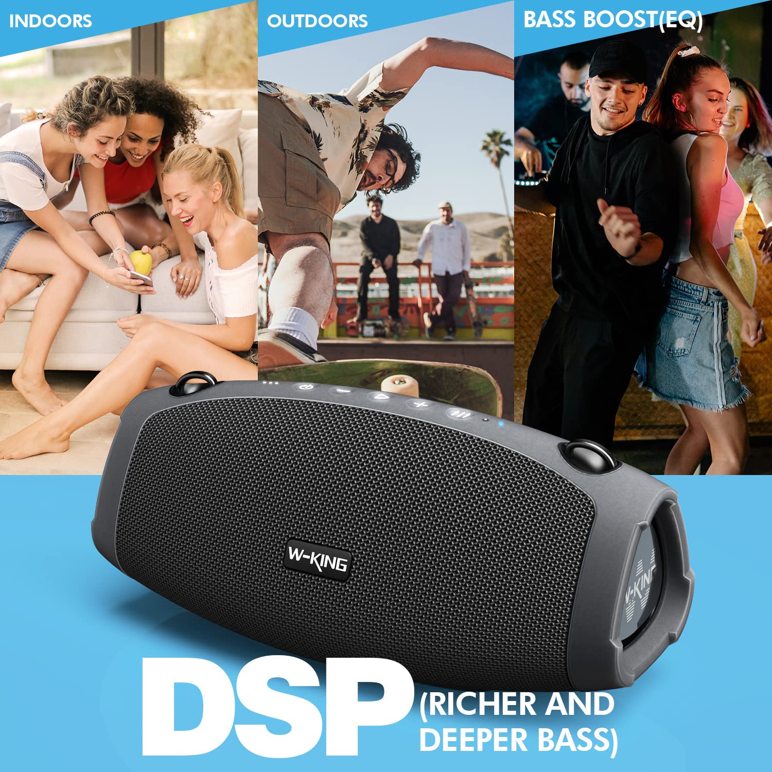 W-KING 120W Peak Bluetooth Speaker Wireless, 70W IPX6 Waterproof Outdoor Portable Speaker with Deep Bass, DSP, 42H Playtime, Power Bank, TF/AUX, EQ - Perfect for Parties, Beach, Camping & Outdoor Adventures