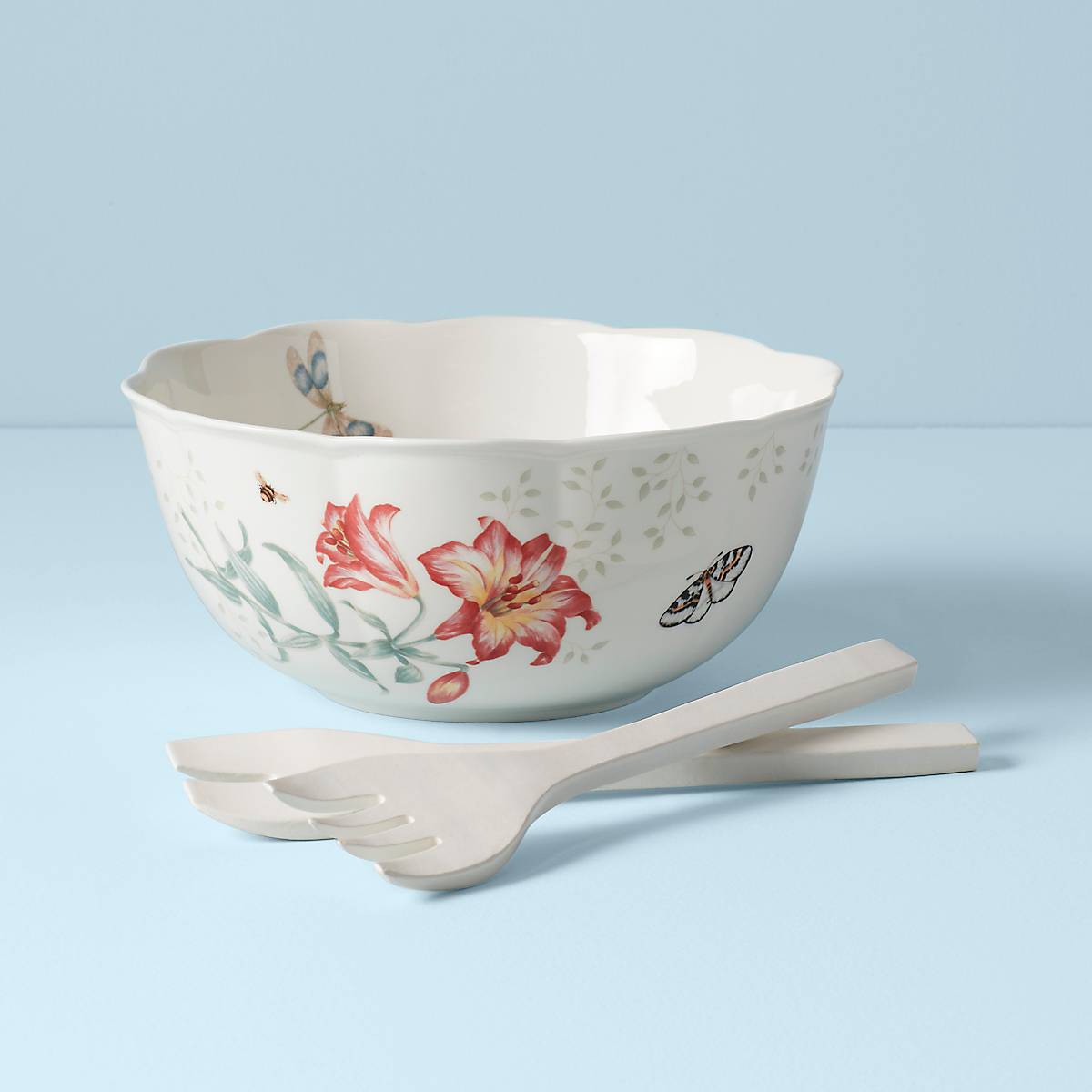 Butterfly Meadow Salad Bowl Set with Serving Utensils - Perfect for Garden Parties, Picnics & Family Dinners