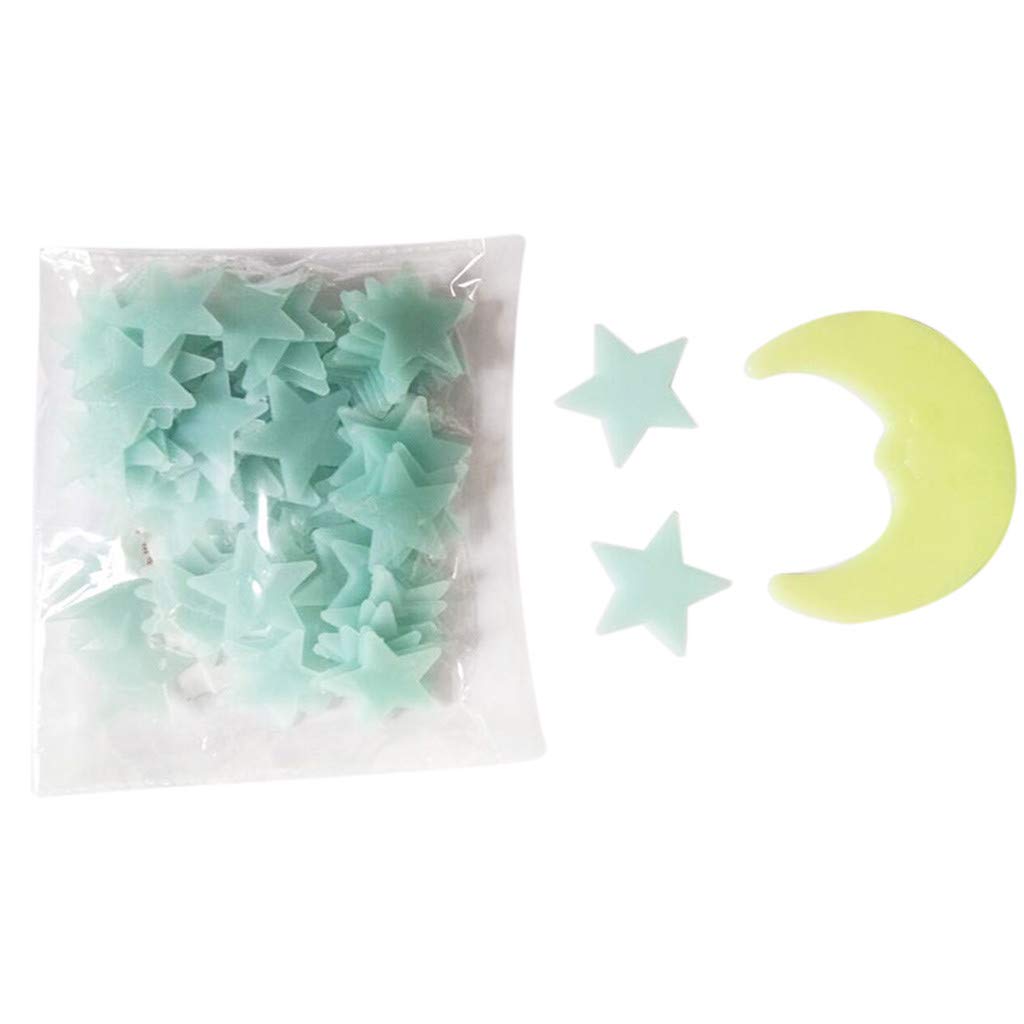 Glow in the Dark Moon and Stars Wall Stickers - Luminous Yellow DIY Decals for Christmas Home Decor, Nursery, Kids Room & Party (Flower Patterns Included)