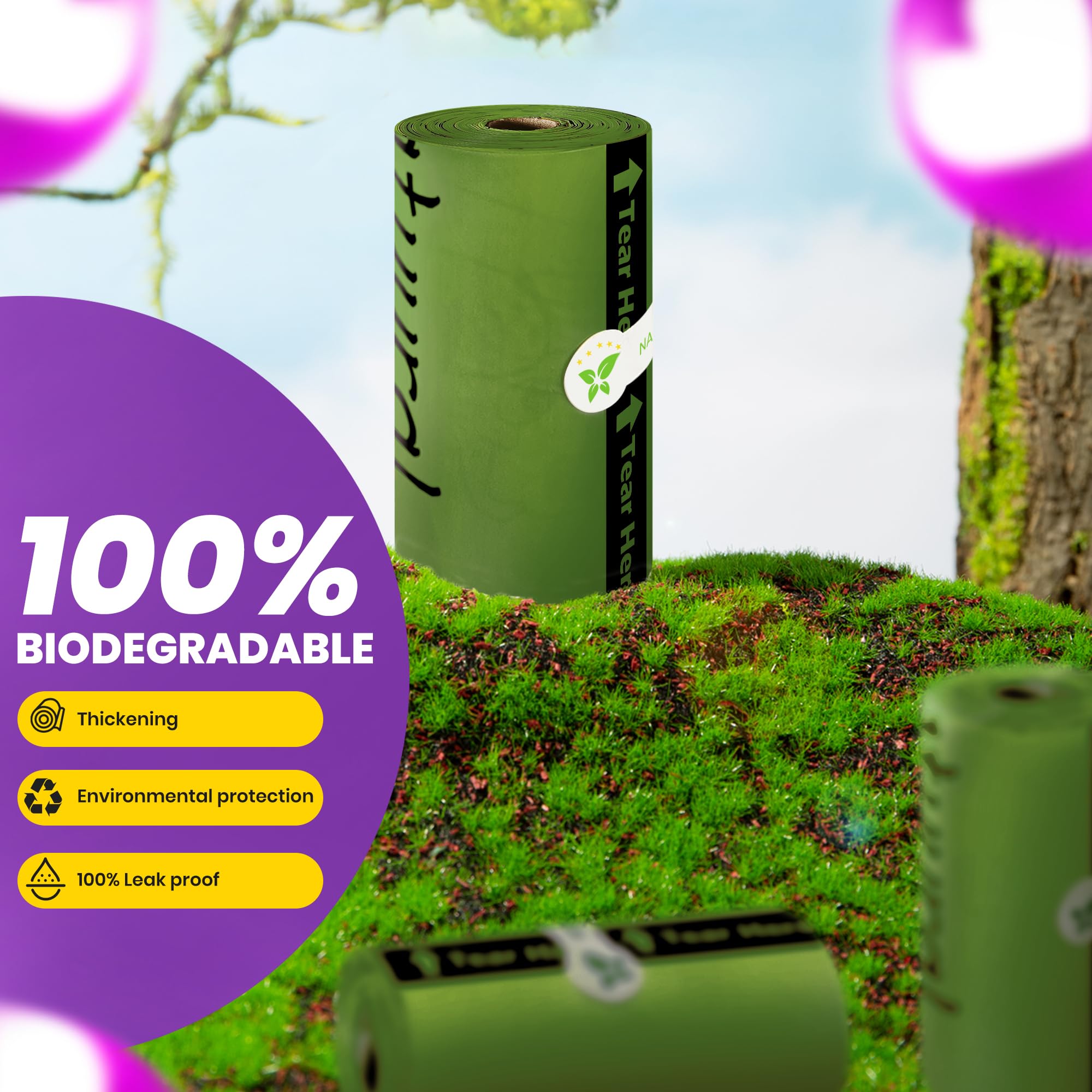 **150 Count Biodegradable Dog Poop Bags with Leash Dispenser (10 Rolls) – Eco-Friendly, Thick & Easy-Open Dog Waste Bags for Clean Walks & Outdoor Adventures (Green)**