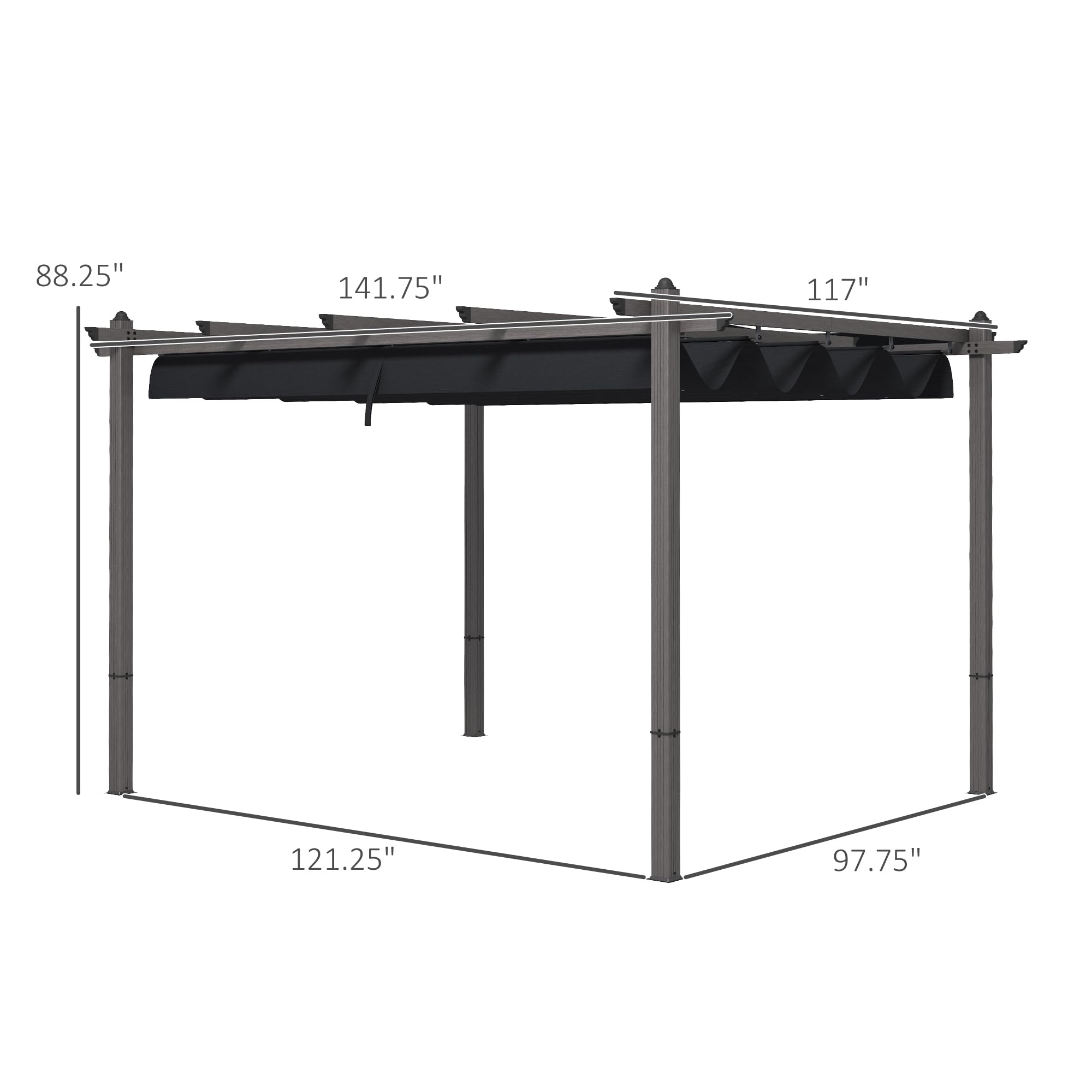 Outsunny 10' x 12' Retractable Pergola Canopy with Wood Grain Aluminum Frame - Outdoor Sun Shade Shelter for Patio, Deck, Backyard, Garden | Perfect for BBQ Grill Area, Outdoor Dining & Relaxation