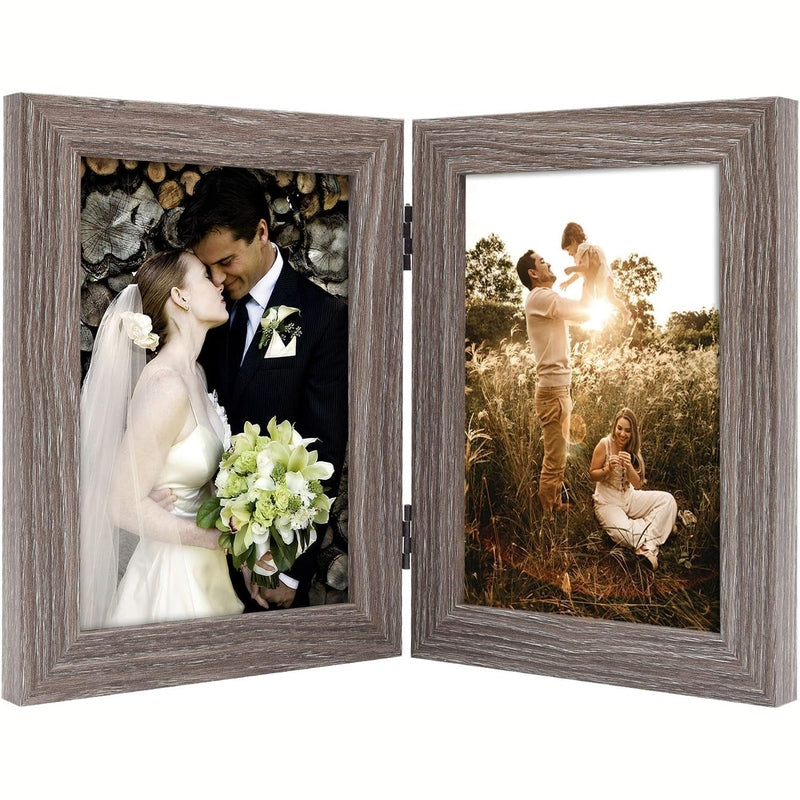 Double Vertical Hinged Photo Frame with Real Glass - Perfect for Displaying Wedding, Family & Graduation Photos - Home & Office Decor