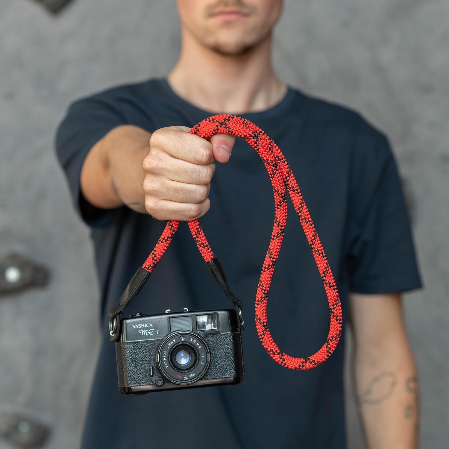 Cooph Rope Camera Strap with Split Ring - 45.3 inch (115cm) Adjustable Neck Strap for DSLR & Mirrorless Cameras - Durable Duotone Red Design - Perfect for Travel, Hiking & Photography Enthusiasts