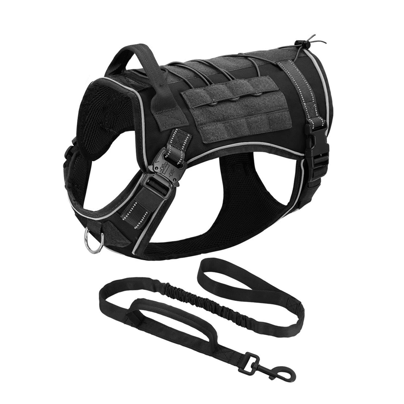 Tactical Dog Vest Harness with Traction Rope - Adjustable Breathable Nylon Molle Vest for Working Dogs - Perfect for Training, Hunting, Hiking & Outdoor Adventures