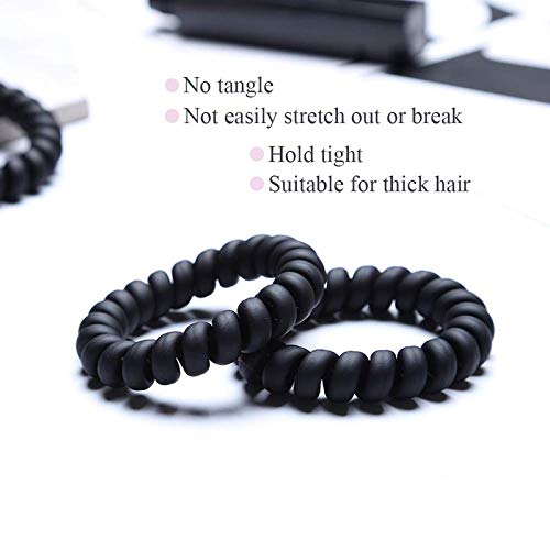 FAMEZA 10 Pack No Crease Spiral Hair Ties - Traceless Elastic Coil Hair Bands for Women & Girls | Phone Cord Style, Waterproof Hair Coils (Black) - Perfect for Workouts, Yoga, Swimming & Everyday Hairstyles