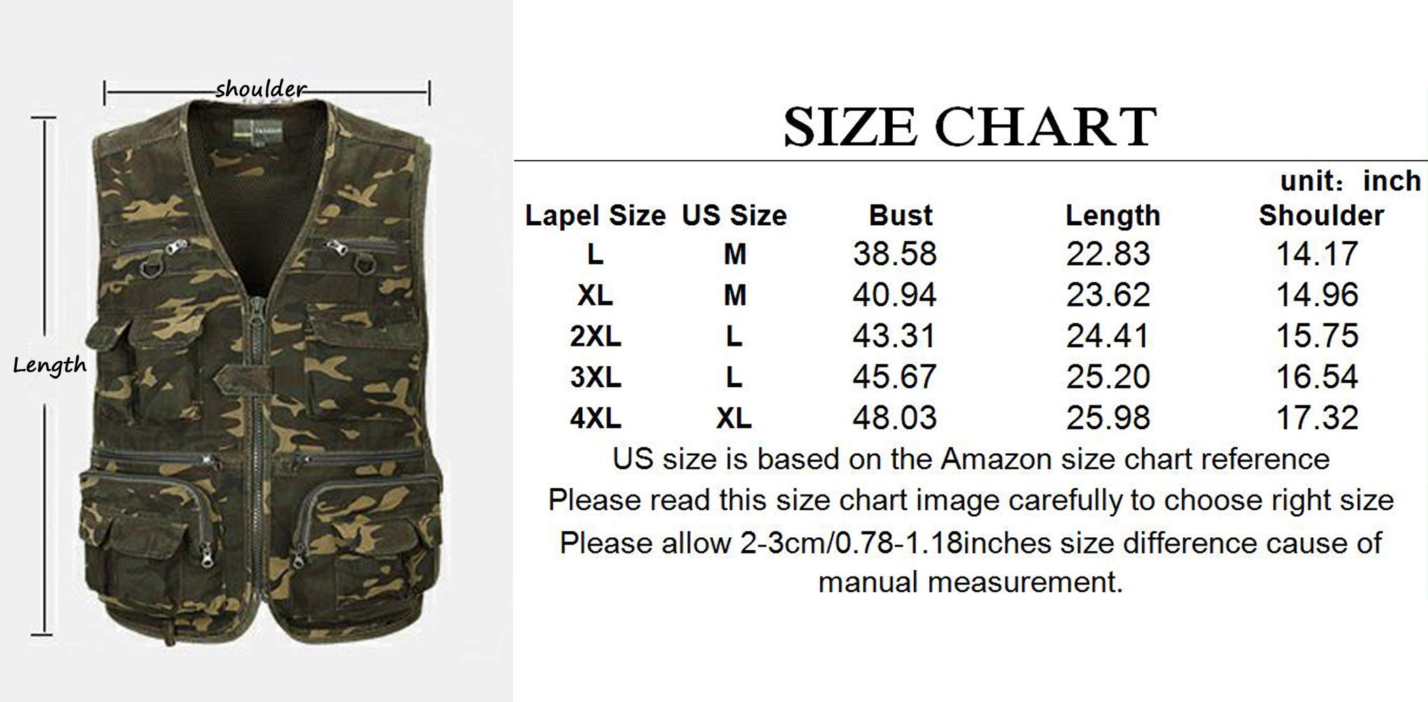 Only Faith Men's Camouflage Fishing Vest with Multiple Pockets - Waterproof Hunting Vest for Outdoor Photography, Hiking & Camping Gear