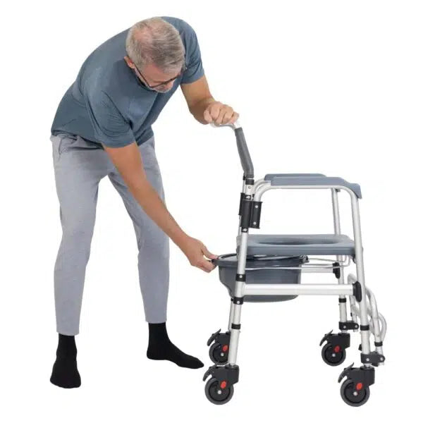 Core Shower Commode Transport Wheelchair - Lightweight Portable Shower Chair with Commode for Elderly & Disabled - Ideal for Bathroom Safety, Home Care & Hospital Use