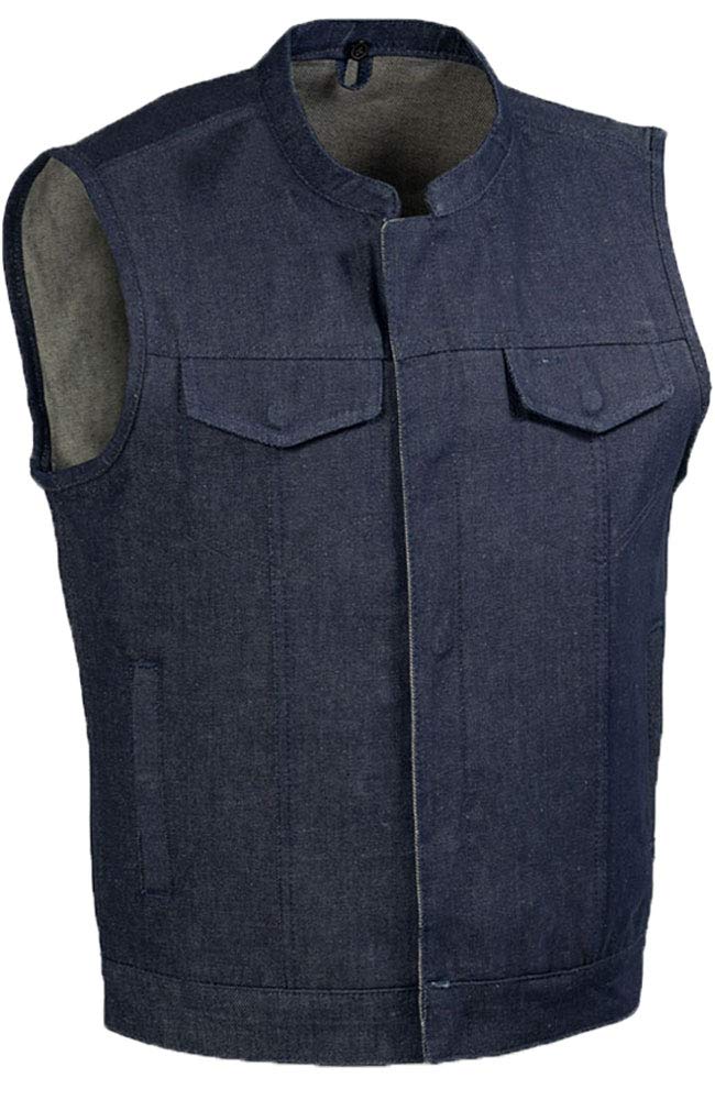 Stylish Denim Club Vest with Mandarin Collar & Concealed Gun Pocket - Perfect for Outdoor Activities, Hunting, and Casual Wear