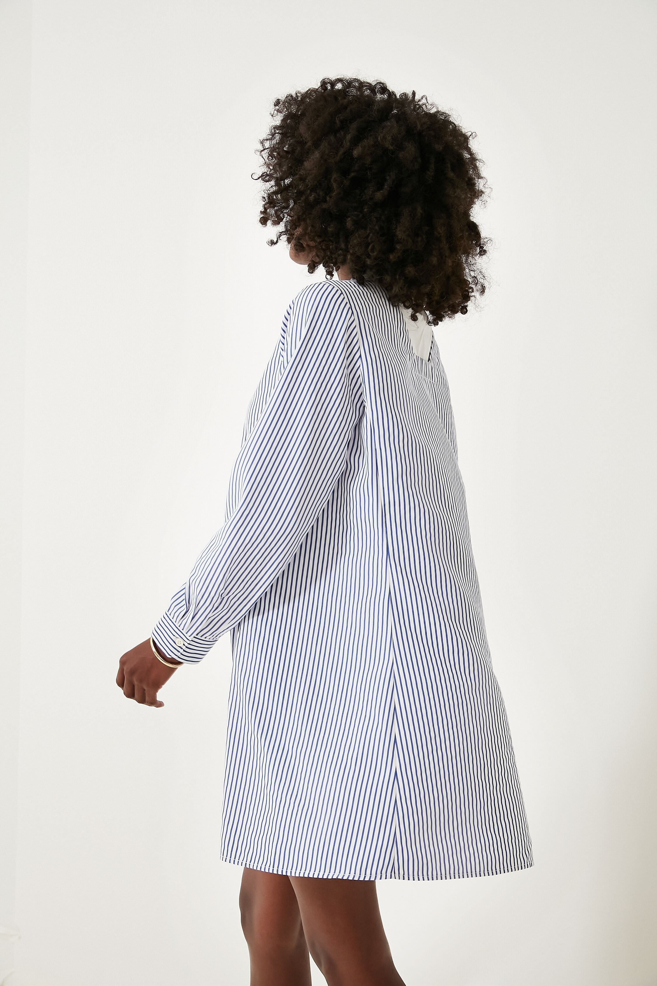 Blue Striped Lottie Dress - Women's Flowy Summer Midi Dress with Puff Sleeves | Perfect for Beach Vacations, Brunch Dates & Outdoor Weddings