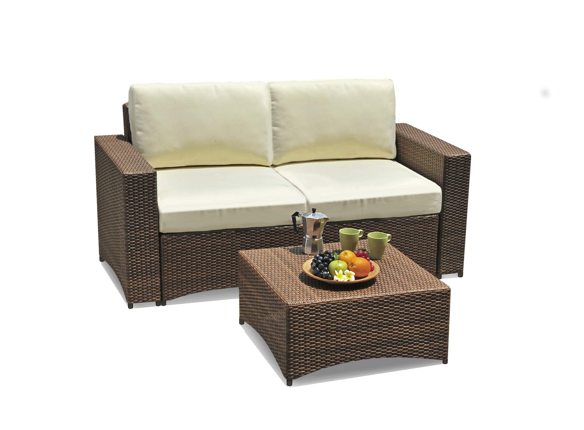 Modular Loveseat Set with Coffee Table - Dark Brown for Living Room