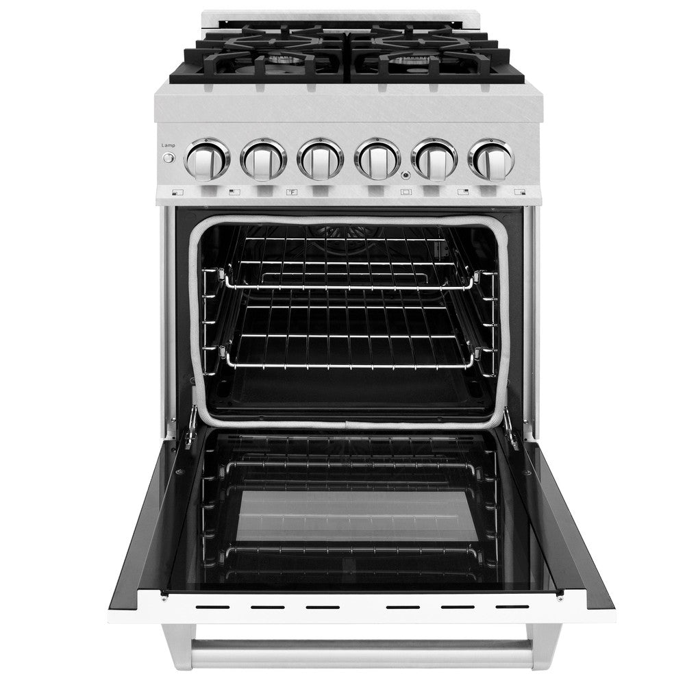 ZLINE 24 Inch 2.8 Cu Ft Dual Fuel Range - 4 Burner Gas Cooktop & Electric Convection Oven - Satin Stainless Steel with White Matte Door (RAS WM 24) - Perfect for Modern Kitchens, Home Chefs & Restaurant-Style Cooking