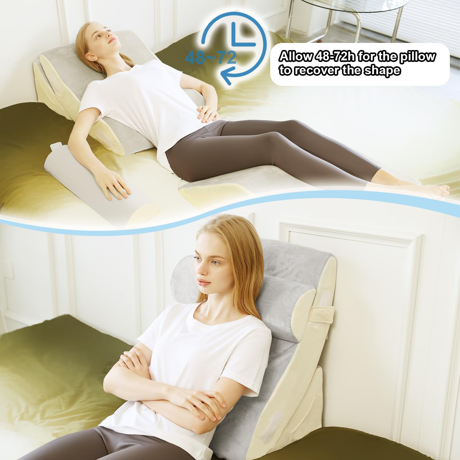 **Orthopedic Bed Wedge Pillow Set - Adjustable Memory Foam Pillow for Neck & Back Pain Relief, Post-Surgery Recovery, Acid Reflux & Heartburn Support - Ideal for Sleeping, Reading & Relaxation (Light Gray)**
