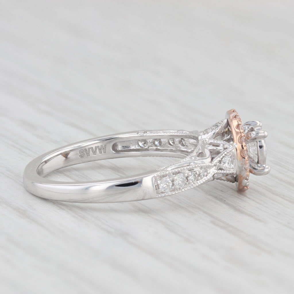 0.41ctw Round Diamond Halo Engagement Ring - 14k White & Rose Gold Wedding Band - Size 7 - Perfect for Proposals, Anniversaries & Bridal Jewelry