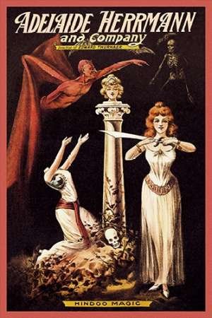 American Box Magicians Adelaide Herrmann & Company Hindoo Magic Canvas Wall Art - Wood Framed Vertical 47x31 Inch - Vintage Circus Decor for Home, Office & Museum Displays