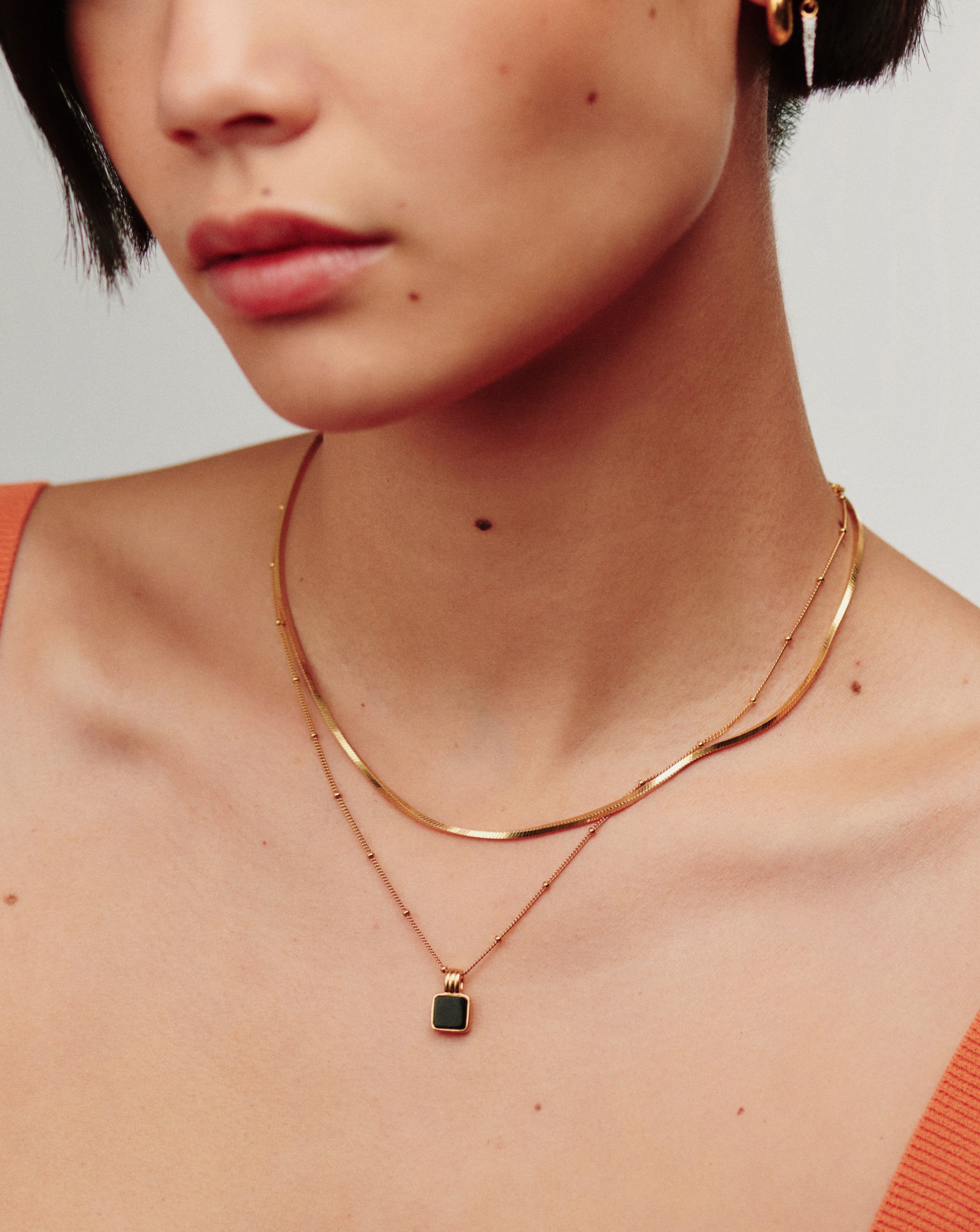 Lucy Williams Short Square Snake Chain Necklace for Women - Elegant Layered Gold Plated Jewelry for Everyday Wear & Gift Giving
