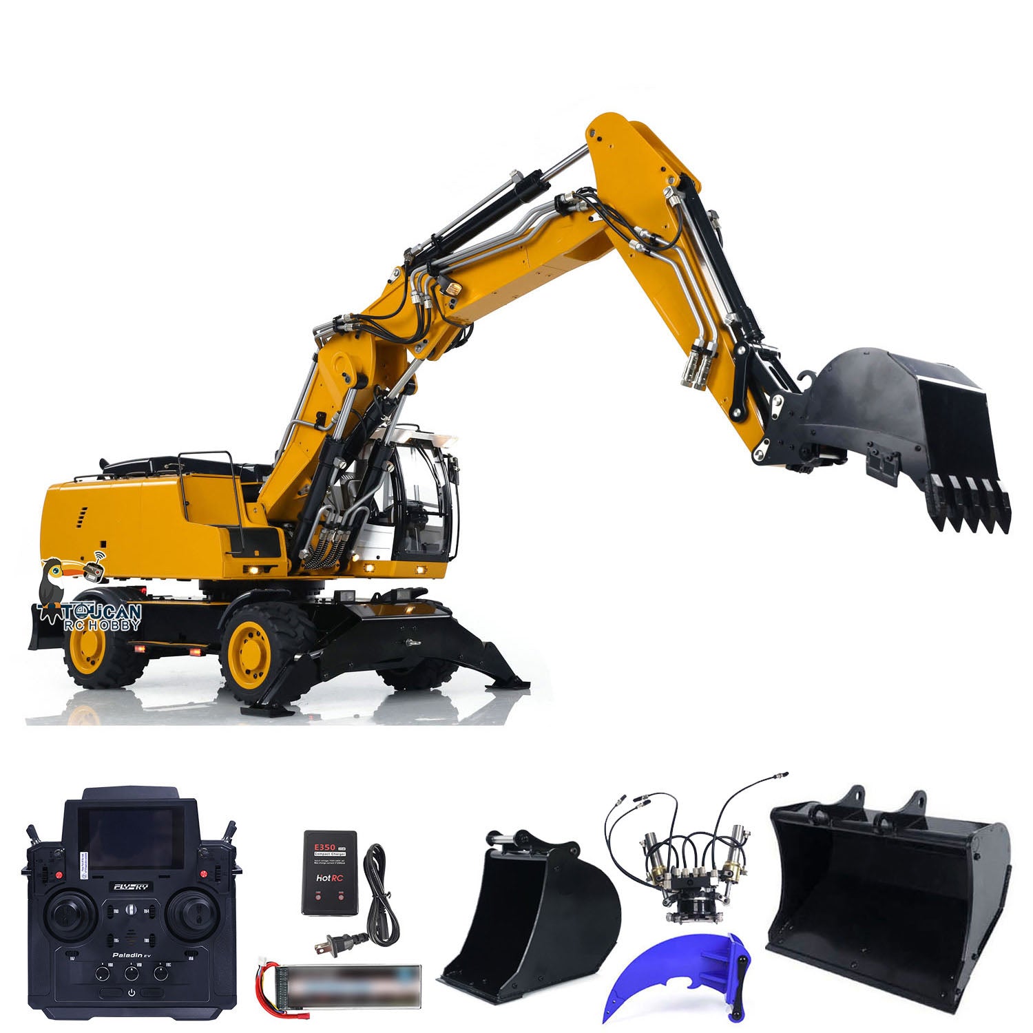 1/14 Scale Wheeled RC Hydraulic Excavator - R946 PL18EV Remote Control Construction Toy with Tiltable Clamshell Bucket & Grabber | Realistic Simulation for Kids & Adults | Perfect for Construction Play, Sandbox Digging & Backyard Excavation Fun