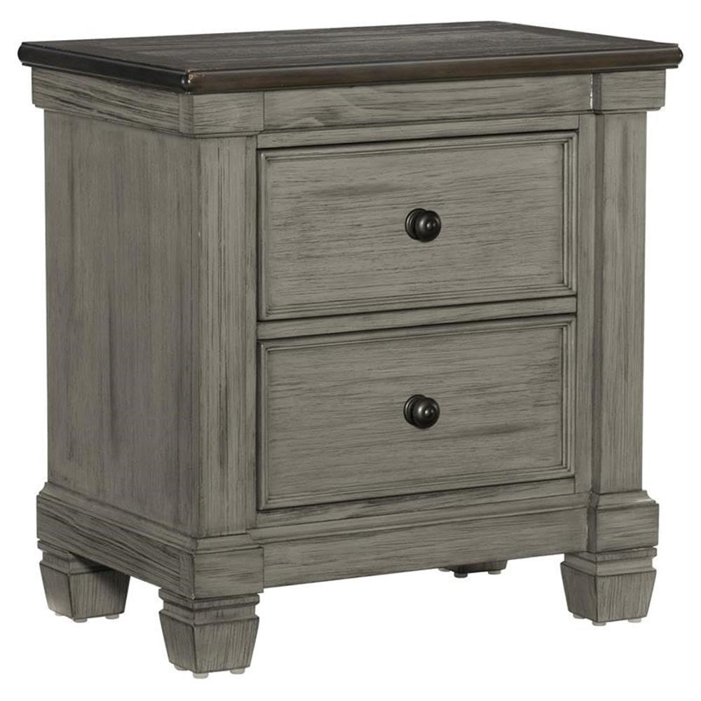 Lexicon Weaver 2 Dovetail Drawers Wood Nightstand in Antique Gray - Vintage Style Bedside Table for Bedroom Decor with Storage Space
