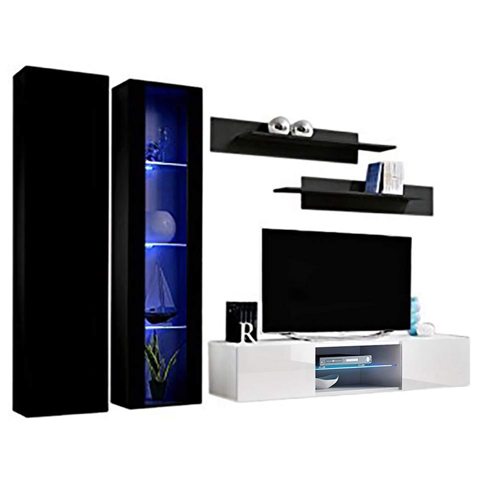 Modern Floating TV Stand with Storage & LED Lights - Wall-Mounted Entertainment Center for Bedroom & Living Room - A4 33