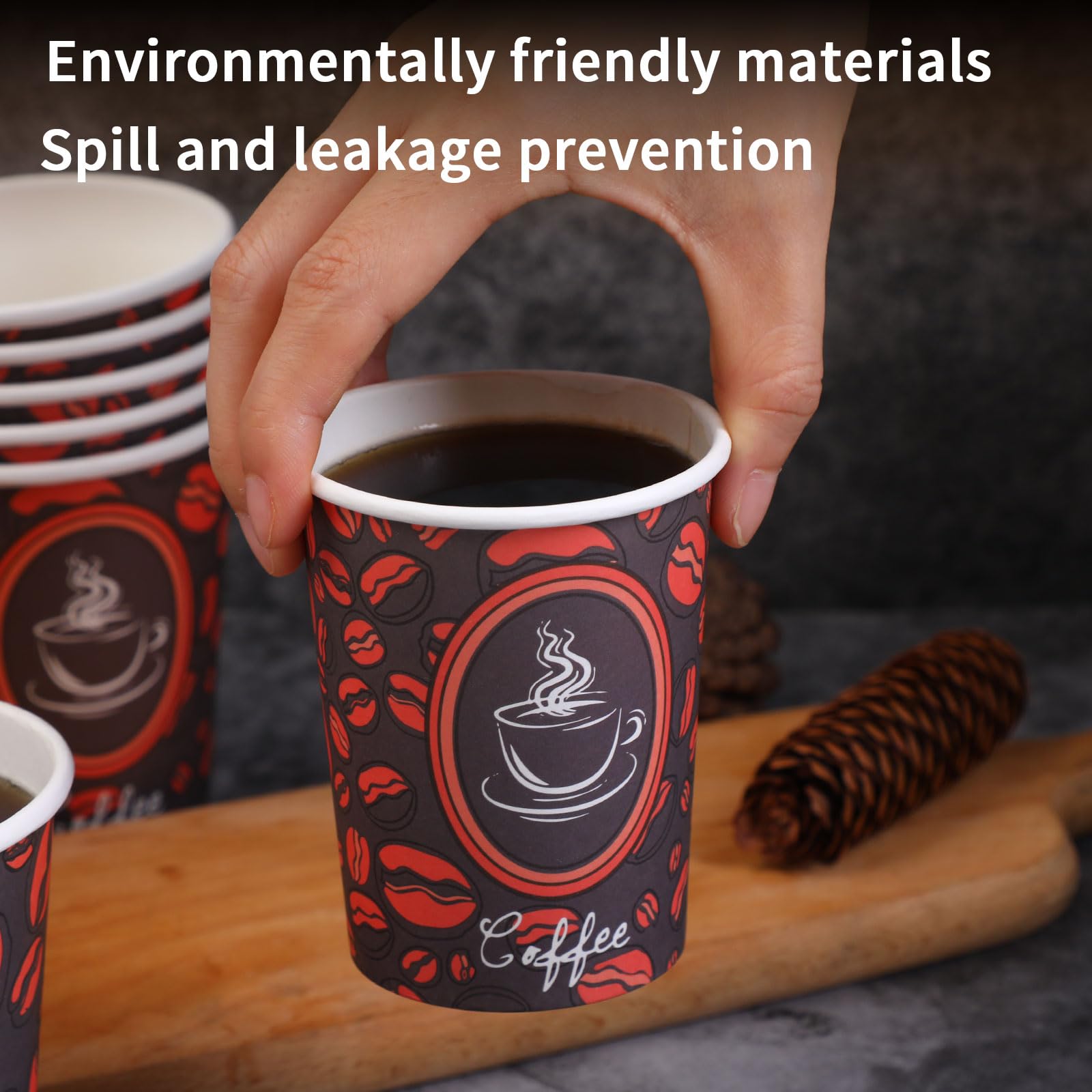 100 Pack 8 oz Disposable Paper Hot Coffee Cups - Eco-Friendly & Leak-Proof for Coffee, Tea, Hot Chocolate - Ideal for Coffee Shops, Offices, Parties, and Home Use