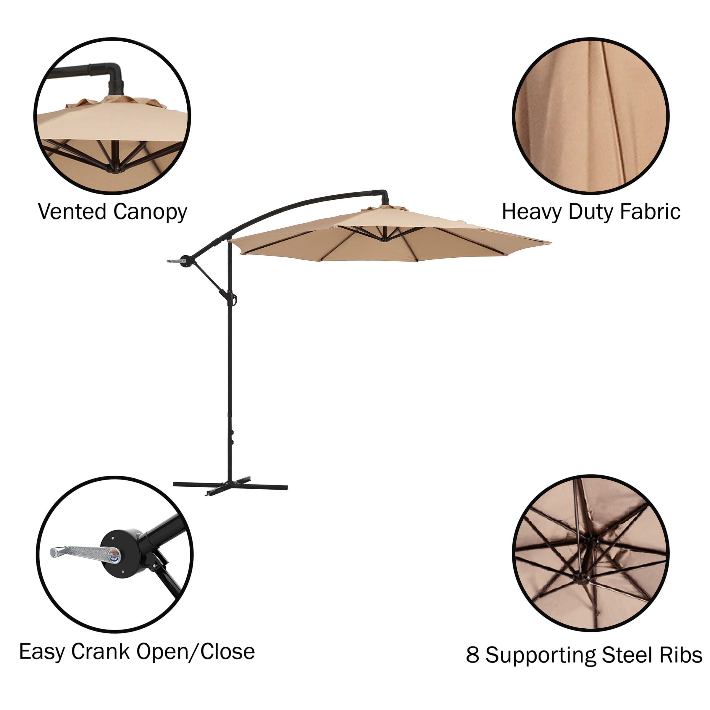 Pure Garden 83-OUT5410B 10 Ft Cantilever Outdoor Patio Umbrella with 220lb Weighted Base - Beige | Perfect for Poolside, Backyard, and Beach Shade