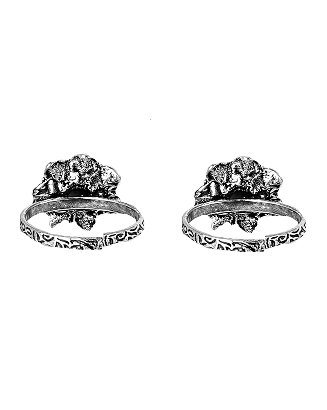 TEEJH Kayra Black Stone Silver Oxidized Toe Rings for Women – Elegant Boho Jewelry for Beach, Summer & Festival Outfits