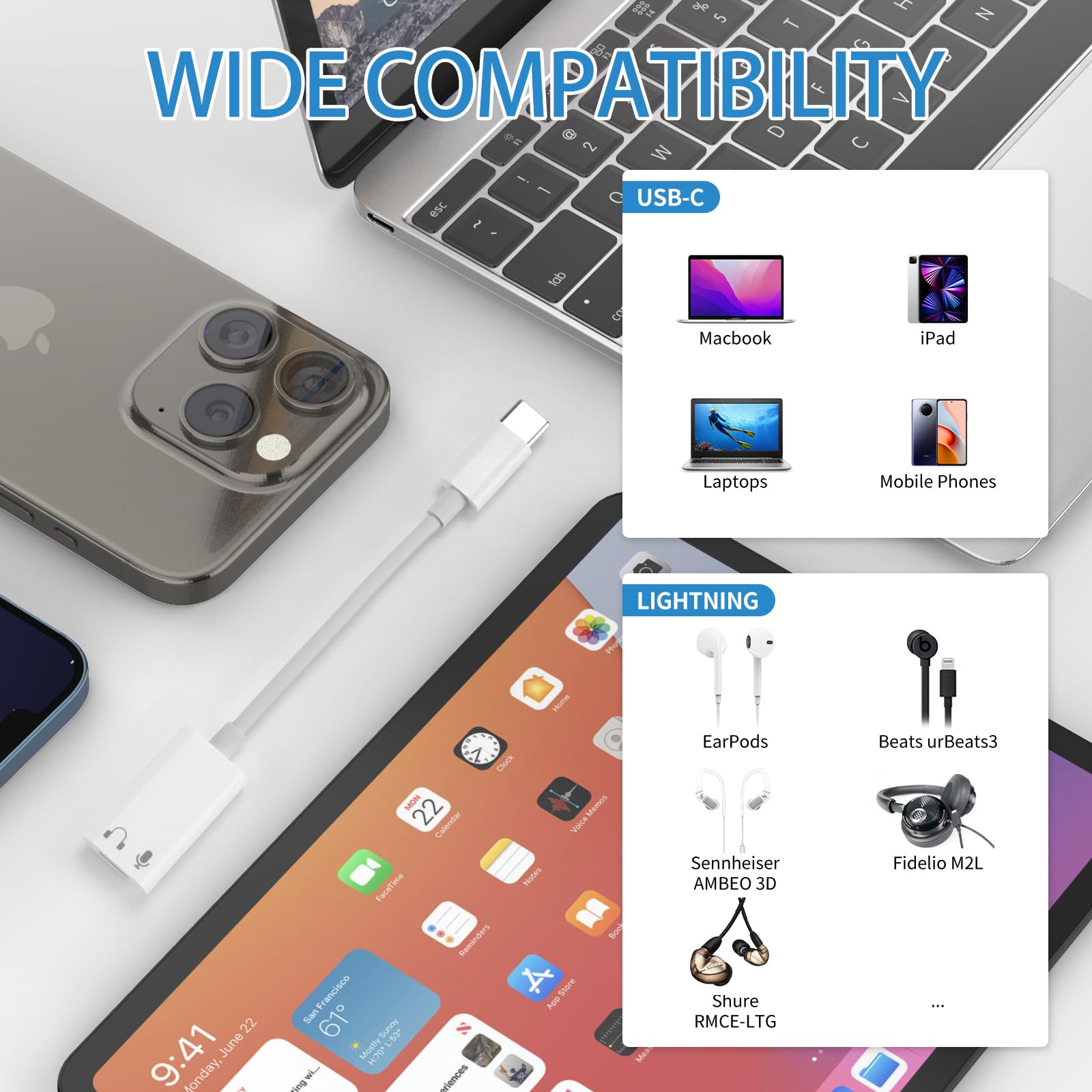 USB C to Lightning Audio Adapter for iPhone 15/15 Plus/15 Pro/15 Pro Max & iPad - 3.5mm Headphone Jack Converter (No Charging/Data Support) - Perfect for Music, Gaming & Hands-Free Calls