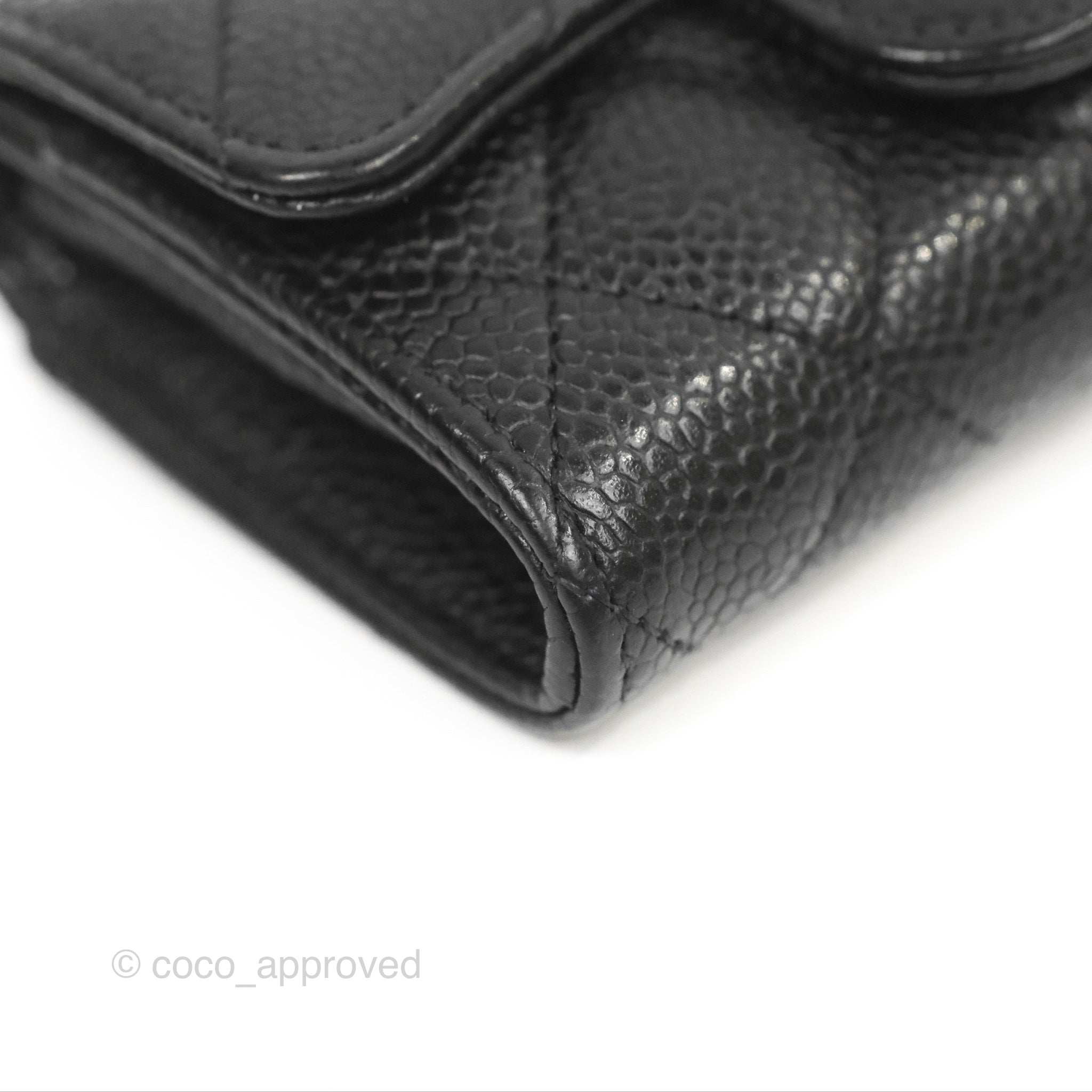Chanel Classic Flap Card Holder Wallet - Black Caviar Leather with Silver Hardware | Luxury Compact Wallet for Women | Perfect for Everyday Use, Travel & Gift Giving