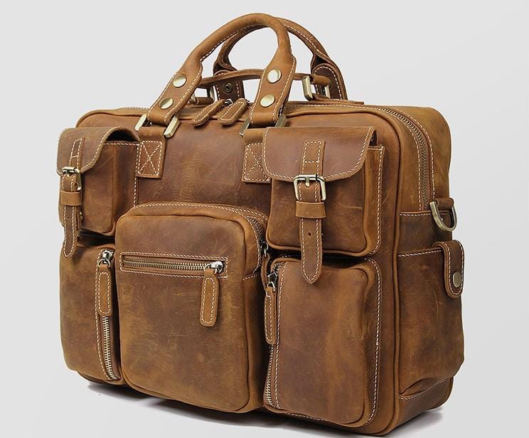 Vintage Distressed Large Genuine Leather Laptop Bag for Men - Professional Messenger Briefcase for Lenovo & Other 15.6