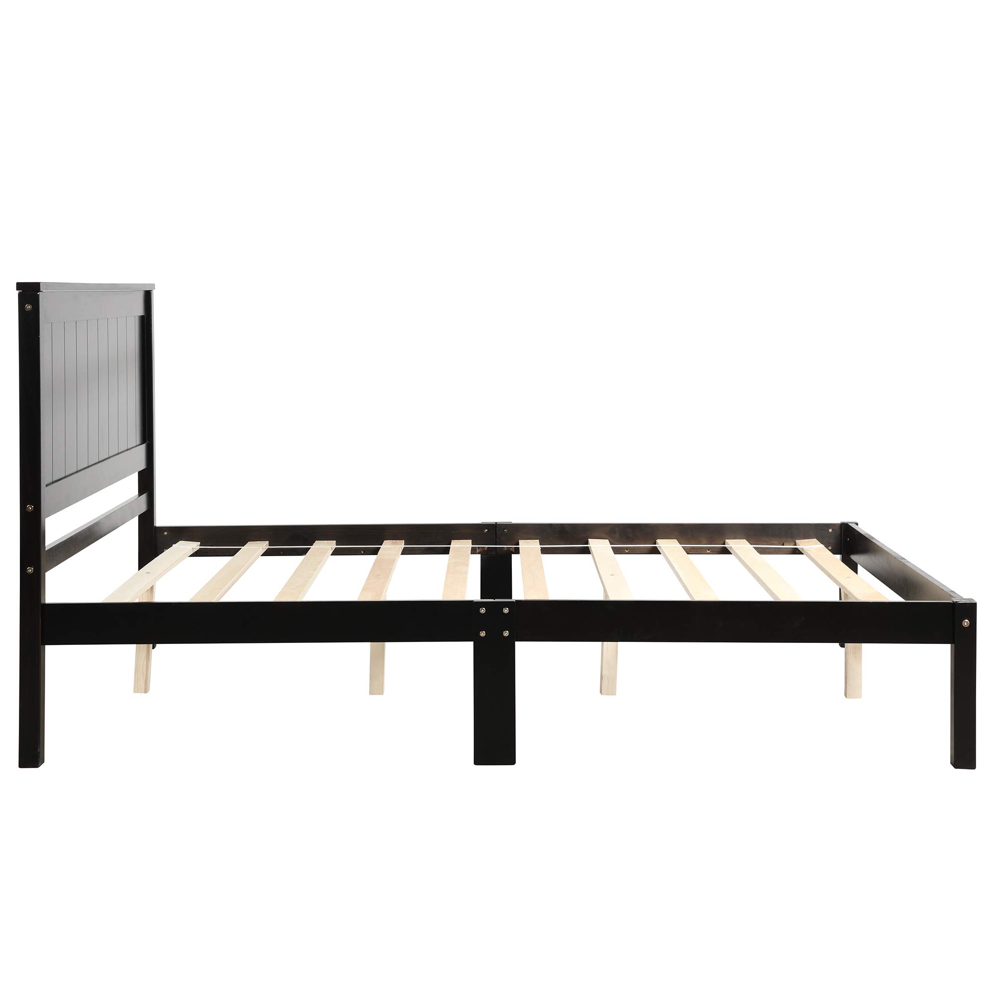 P PURLOVE Solid Wood Full Size Bed Frame with Headboard - No Box Spring Needed, Espresso Finish - Perfect for Modern Bedrooms, Guest Rooms & Small Spaces