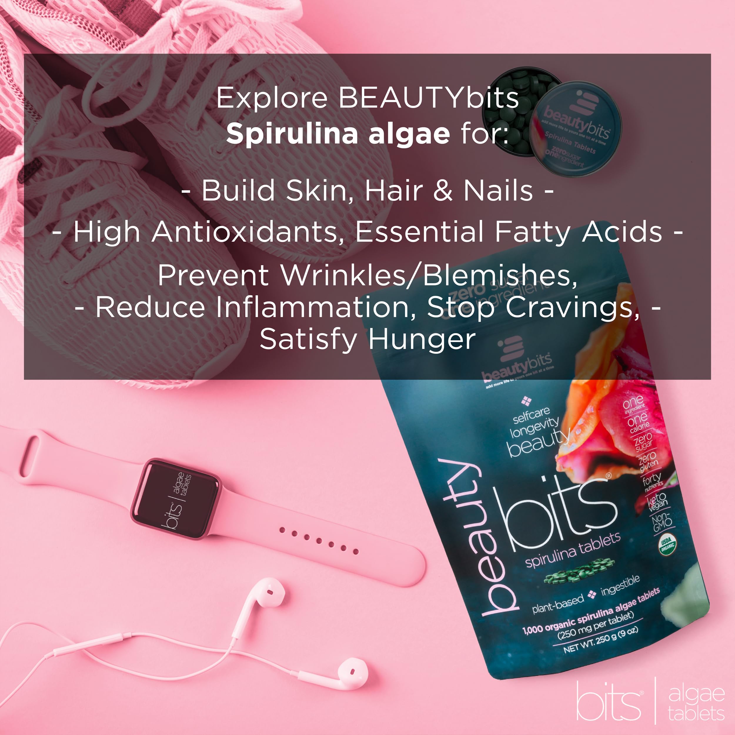 Organic Spirulina Tablets - Superfood Algae Supplement for Collagen, Protein & Chlorophyll - Vegan, Keto, Gluten Free - Supports Hair, Nails & Skin Health - Beauty & Self Care Gift Set (2 Bags, 60 Tablets) - Perfect for Daily Wellness Routine & Natural Skincare Regimen