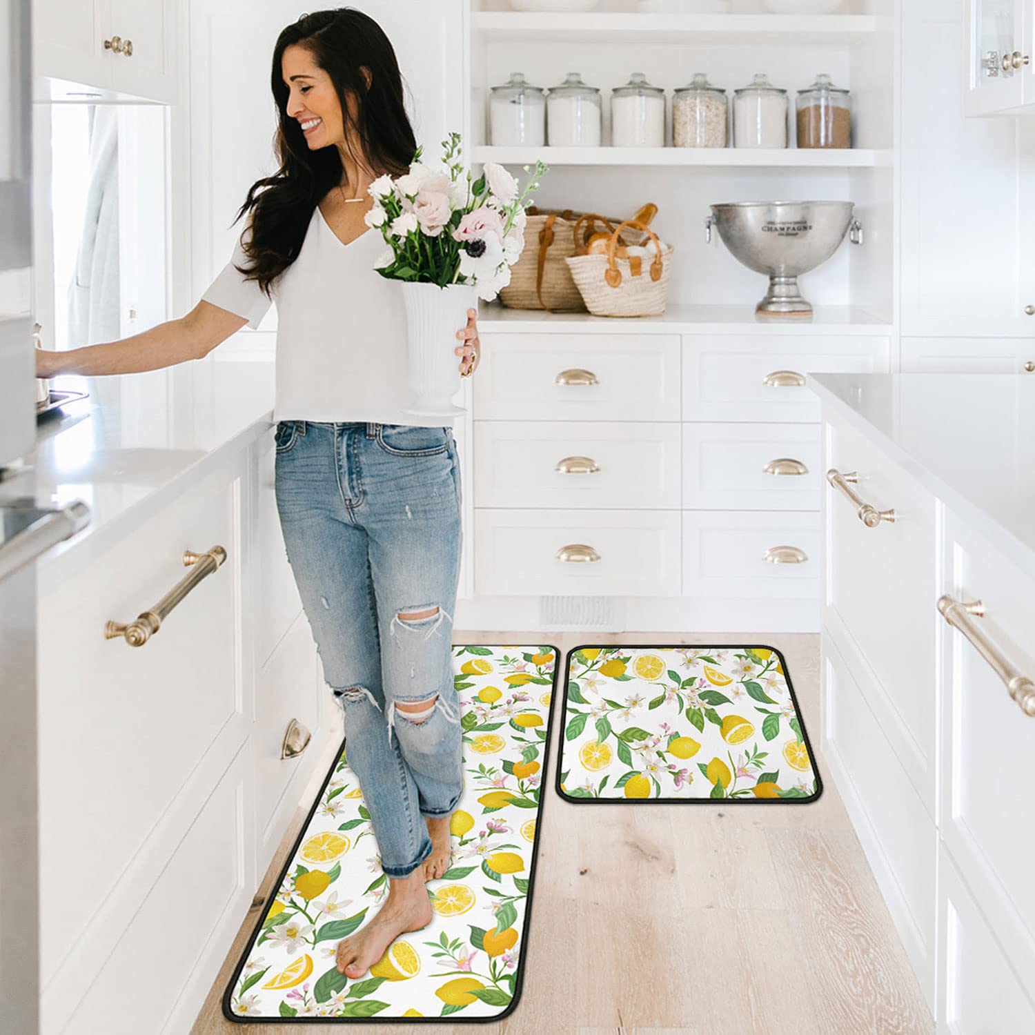 Non-Slip Washable Microfiber Kitchen Rugs Set of 2 - Absorbent Stain Resistant Floor Mats (17