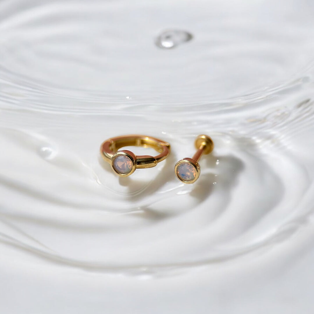 14K Yellow Gold Opal Huggie Earrings - Bezel Set for Secure Fit | Perfect for Everyday Wear, Gifts & Special Occasions