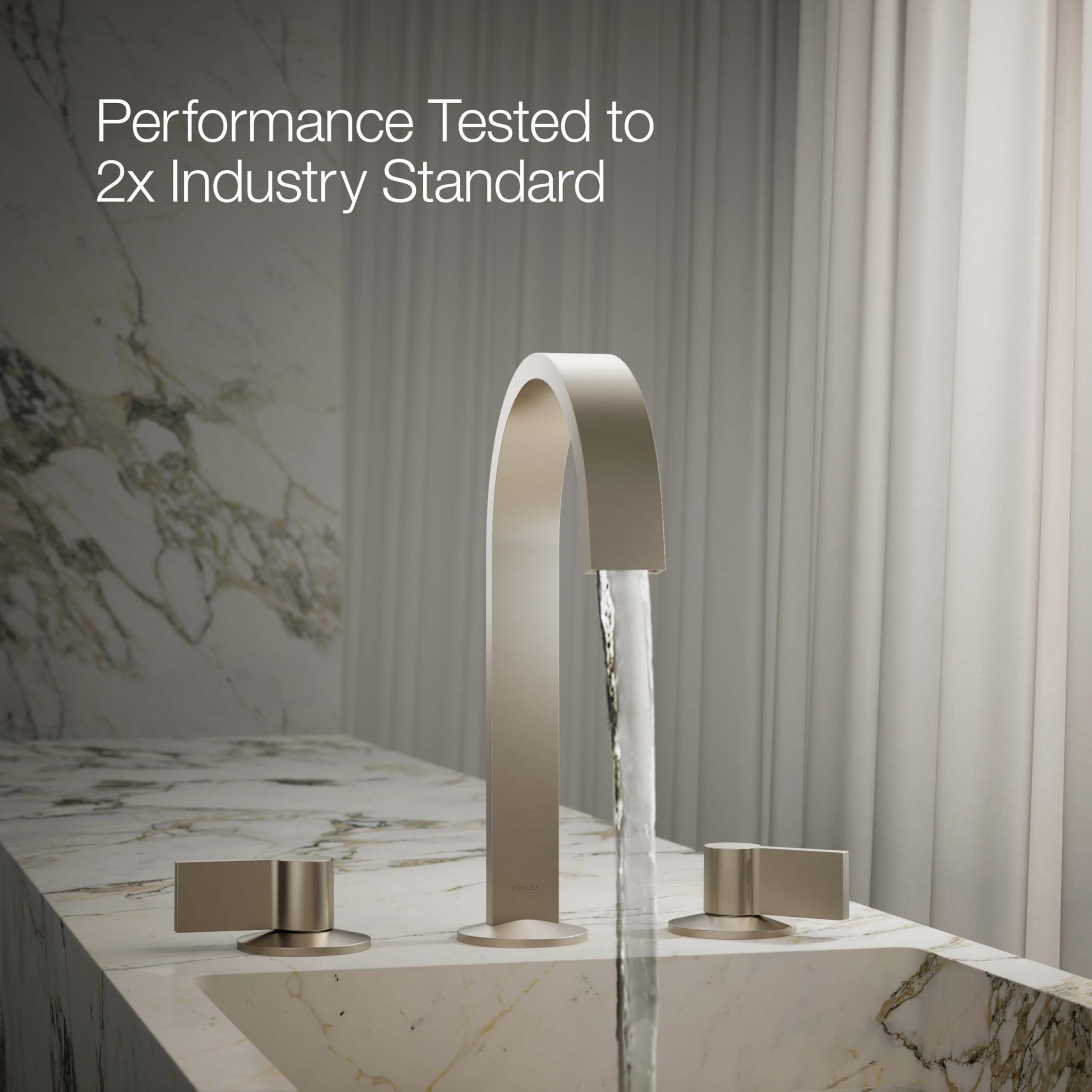 Kohler Ribbon Design Bathroom Sink Faucet - Modern Waterfall Spout for Vanity & Powder Room Sink (Brushed Nickel Finish) - Perfect for Home Renovation & Luxury Bathroom Upgrade