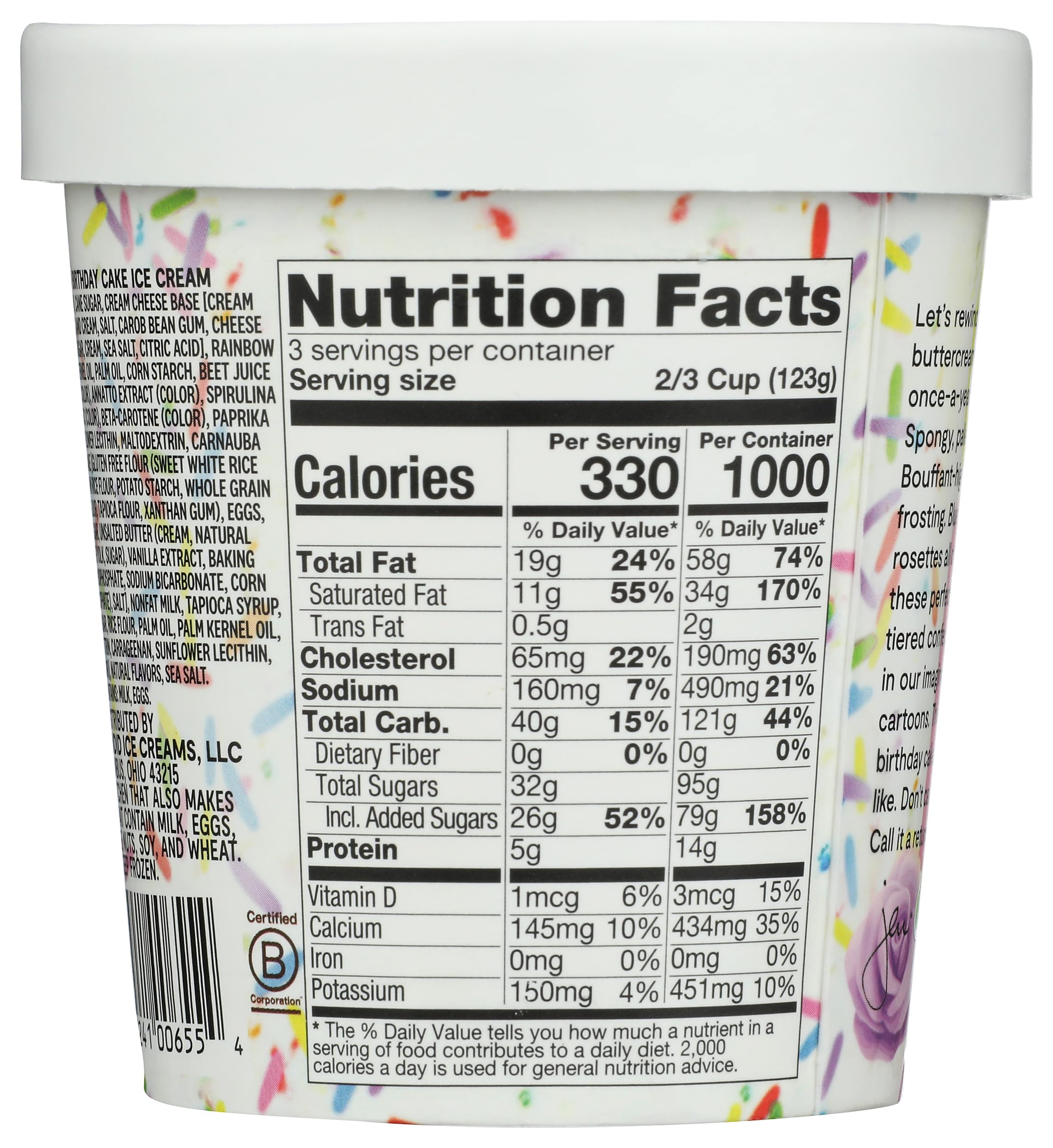 JENIS SPLENDID Buttercream Birthday Cake Ice Cream - 1 Pint (16 oz) Premium Frozen Dessert for Celebrations & Special Occasions