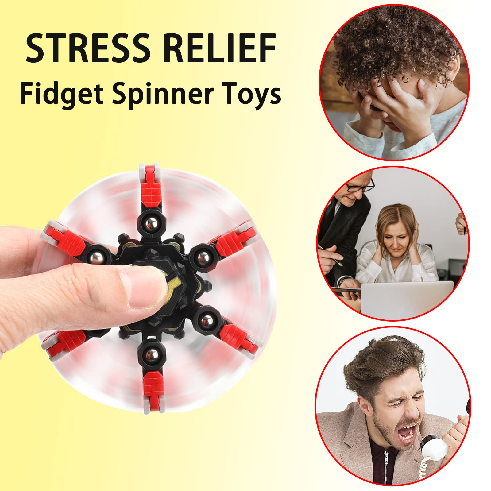4 Pack Transformable Fidget Spinner Set - Stress Relief & Anti-Anxiety Sensory Toys for Kids & Adults | Perfect for Christmas Gifts, Birthday Party Favors & Classroom Rewards (Office, Travel, ADHD Focus Aid)