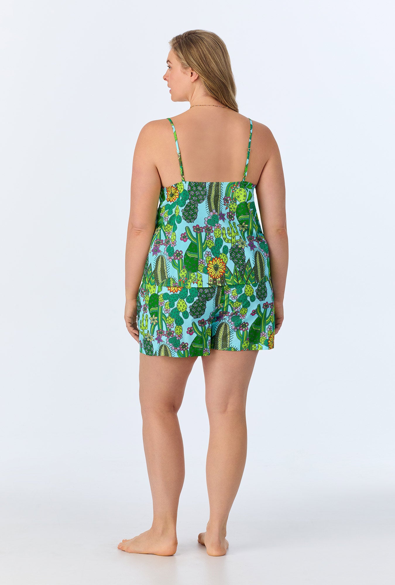 Trina Turk Cactus Cami Woven Cotton Poplin Shorty Pajama Set - Women's Sleepwear & Lounge Wear for Summer Nights and Relaxing at Home