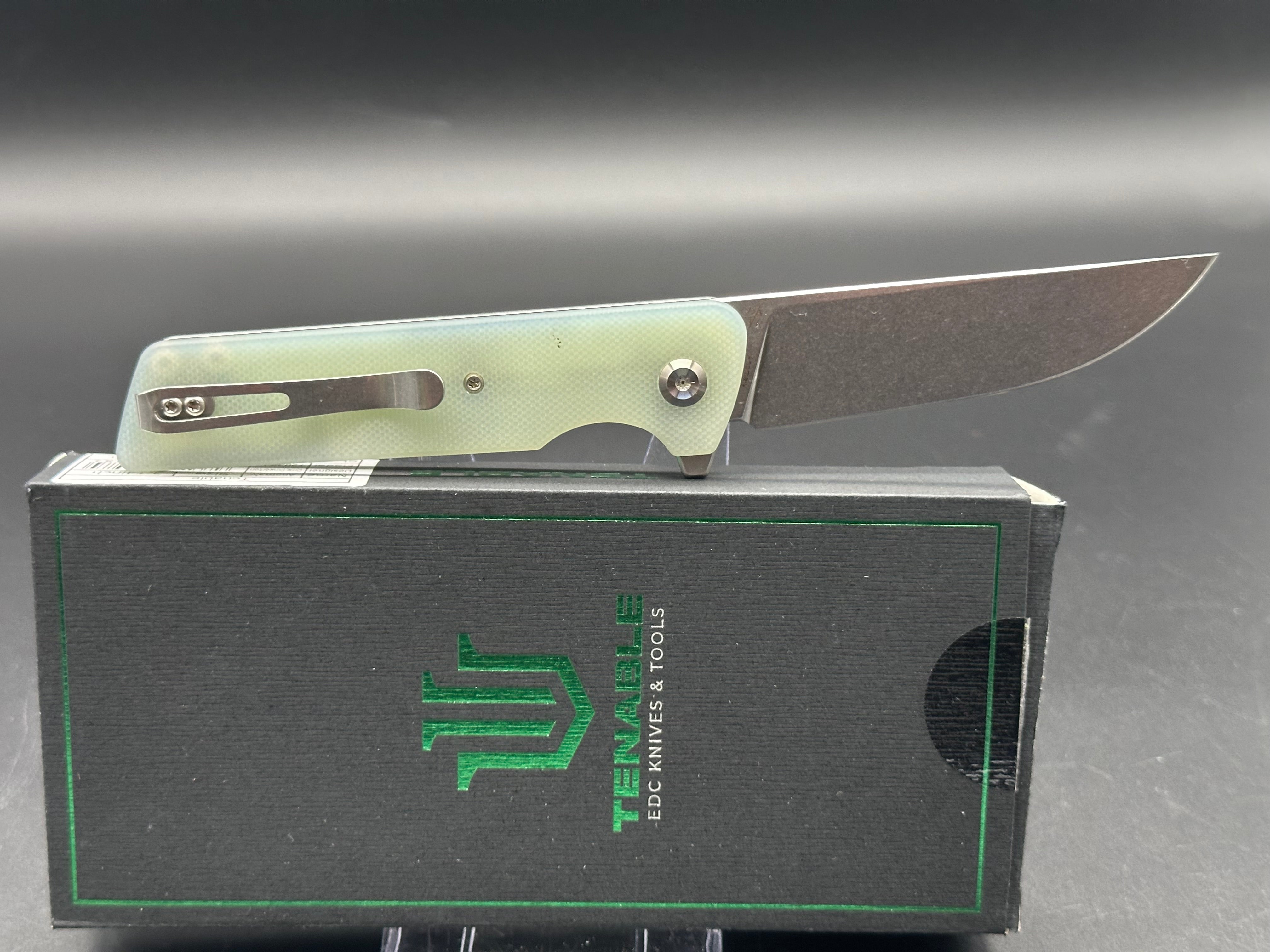 Premium TENABLE ANOMALY Folding Knife with Jade G10 Handle - Nitro-V Steel Plain Edge & Stonewash Finish - EDC, Camping, Survival, and Outdoor Activities