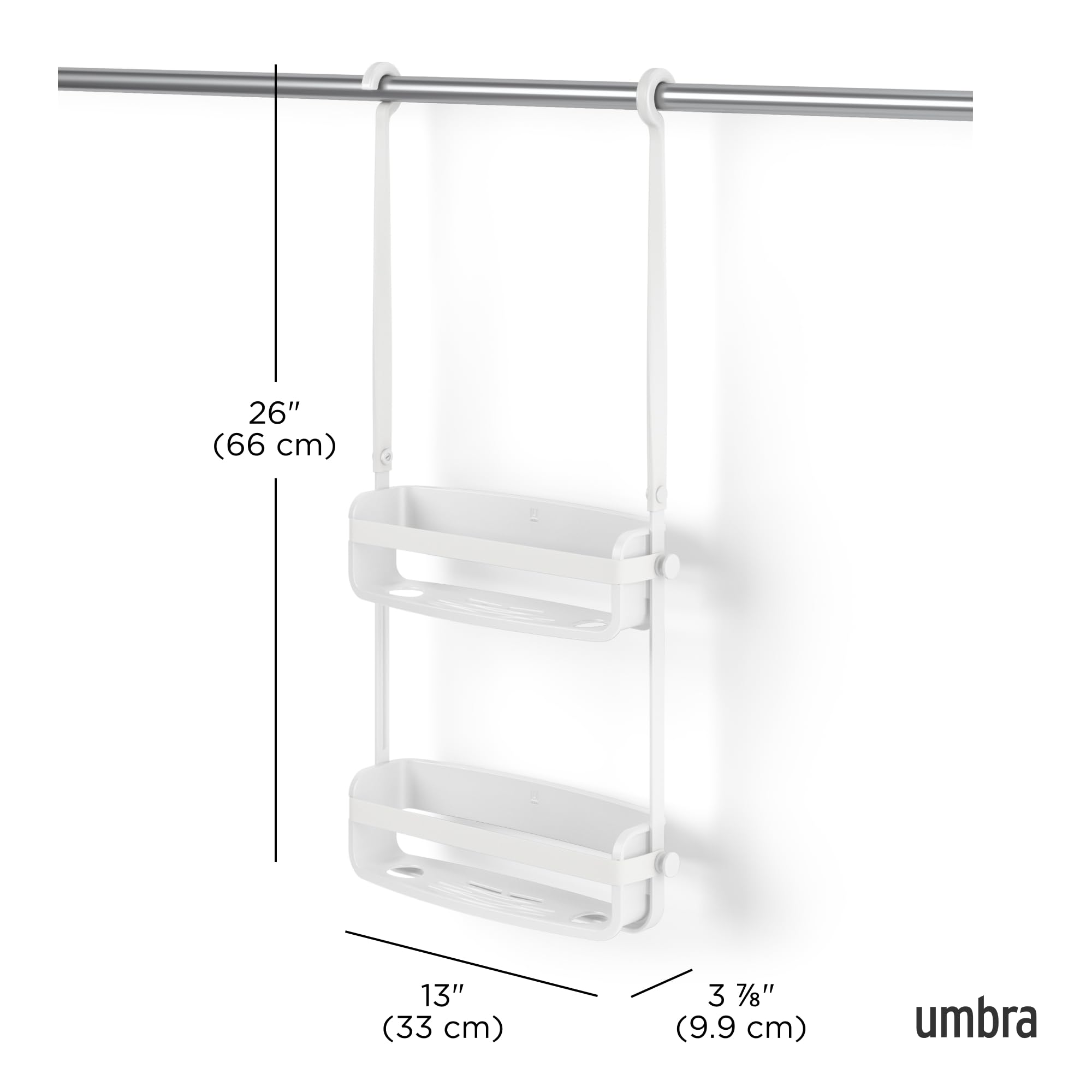 Umbra Flex Hanging Shower Caddy - Rustproof Bathroom Organizer with Adjustable Shelves for Shampoo, Soap & Beauty Products - Perfect for Small Bathrooms & Bathtub Storage (White)