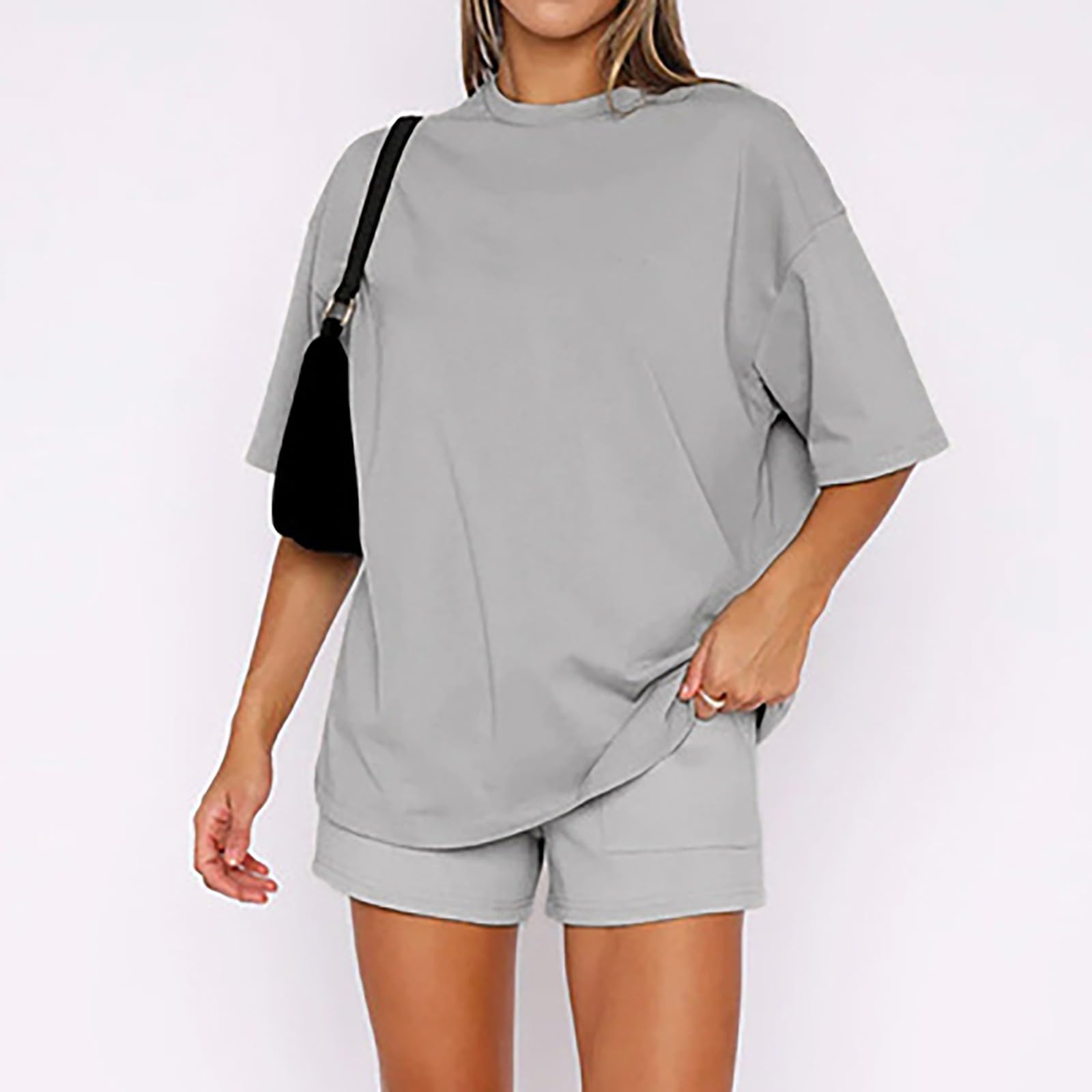 Women's 2-Piece Lounge Set 2024 - Oversized Shirt & Biker Drawstring Shorts Matching Outfit | Comfortable Tracksuit for Home, Gym & Casual Wear