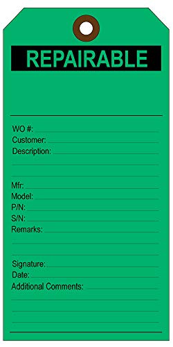 FAA Inspection Tags - Pack of 100 Green Repairable Cards | Federal Aviation Administration Approved | Perfect for Aircraft Maintenance & Safety Compliance