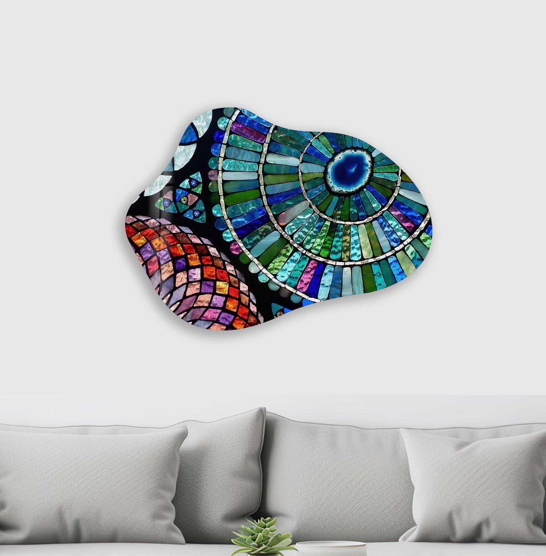 Blue Mosaic Glass Wall Art Decor - Handmade Modern Home Decor for Living Room, Bedroom & Office
