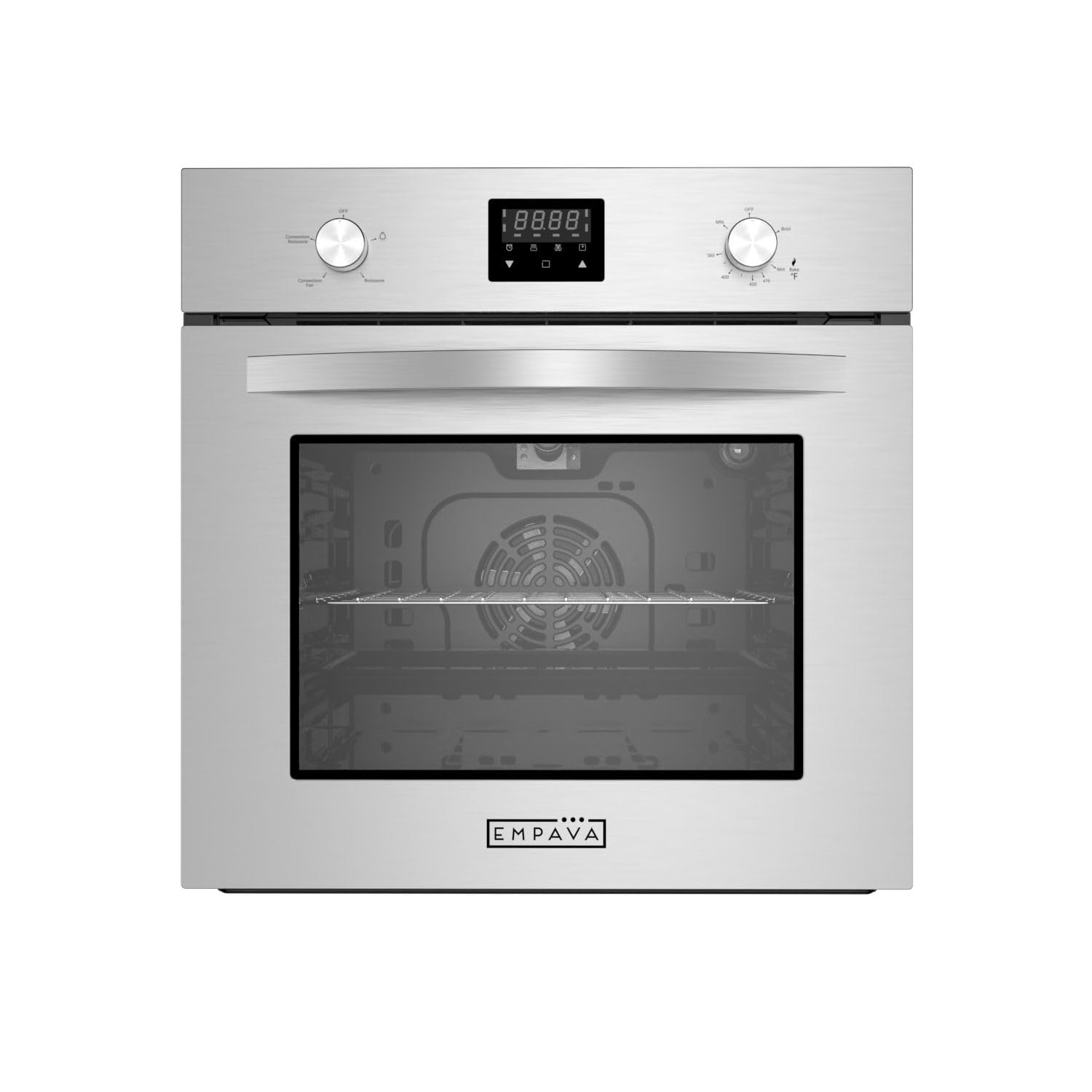 Empava 24 Inch Stainless Steel Single Gas Wall Oven with Bake, Broil & Rotisserie Functions - Mechanical Controls, Digital Timer & Convection Fan - Perfect for Home Kitchens, Small Spaces & Gourmet Cooking
