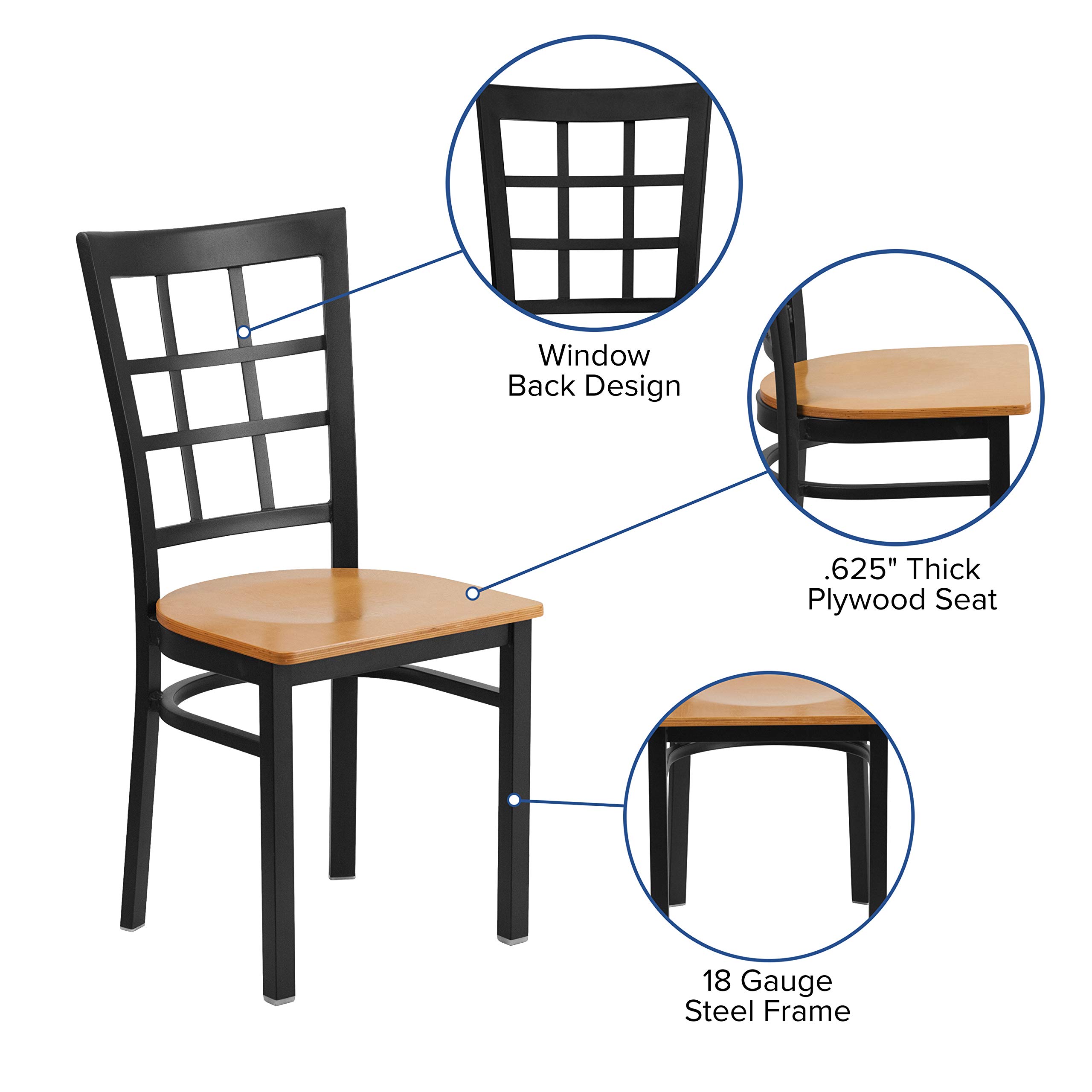 Black Metal Restaurant Chair with Natural Wood Seat - Durable & Stylish for Cafes, Diners, and Home Dining Rooms
