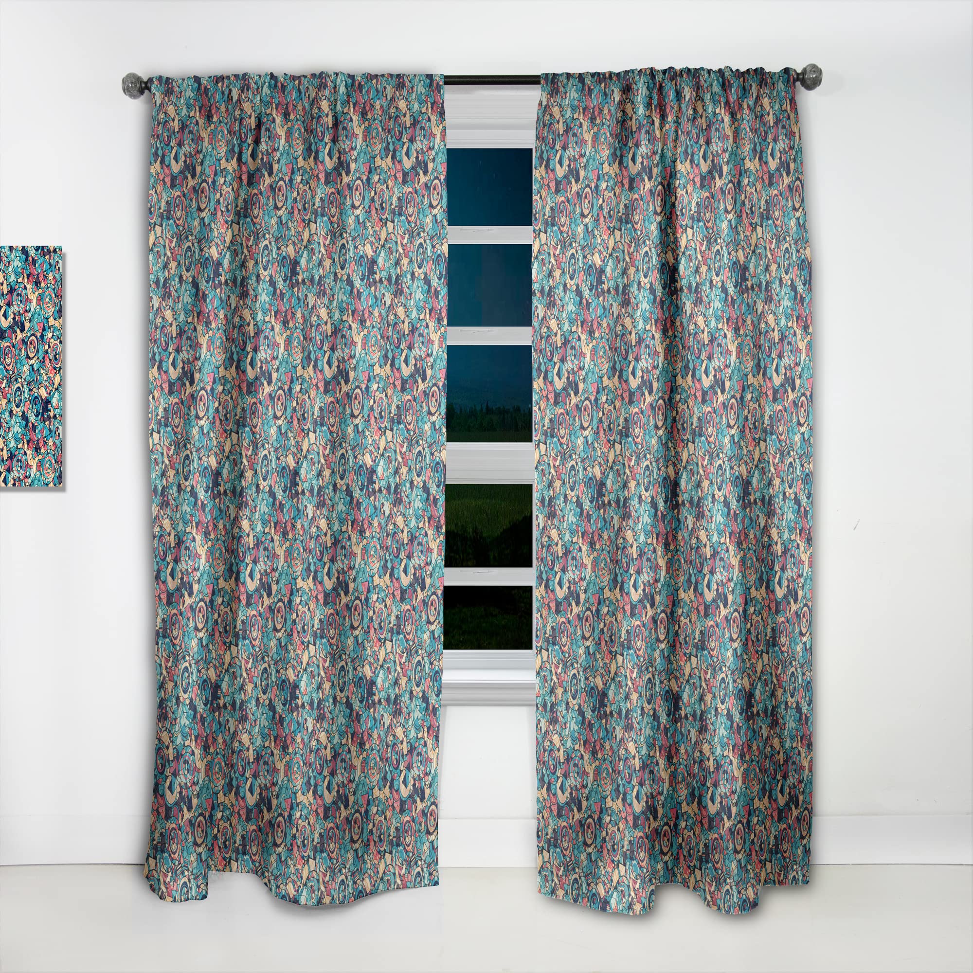 DesignQ Geometric Hand Drawn Thermal Insulated Curtains - Single Panel 52x90 Inches for Bedroom & Living Room - Perfect for Home Decor, Noise Reduction and Energy Efficiency