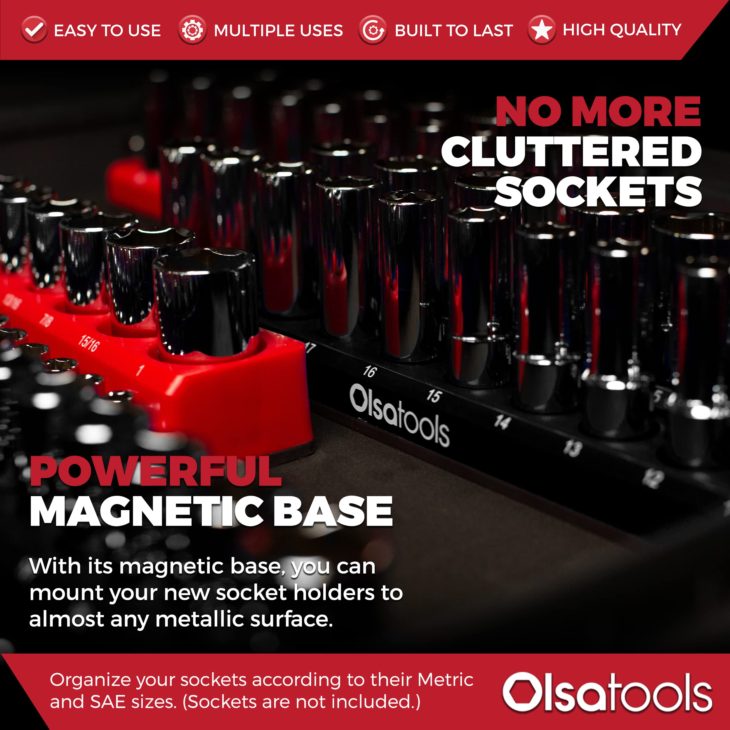 Olsa Tools Magnetic Socket Organizer Set - 6-Piece 1/2