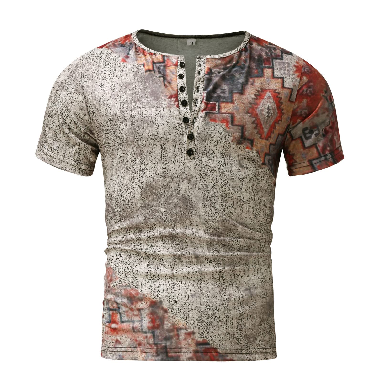 Men's Casual Short Sleeve V-Neck T-Shirt - Summer Ethnic Print Fashion Shirt for Outdoor Activities, Travel & Daily Wear