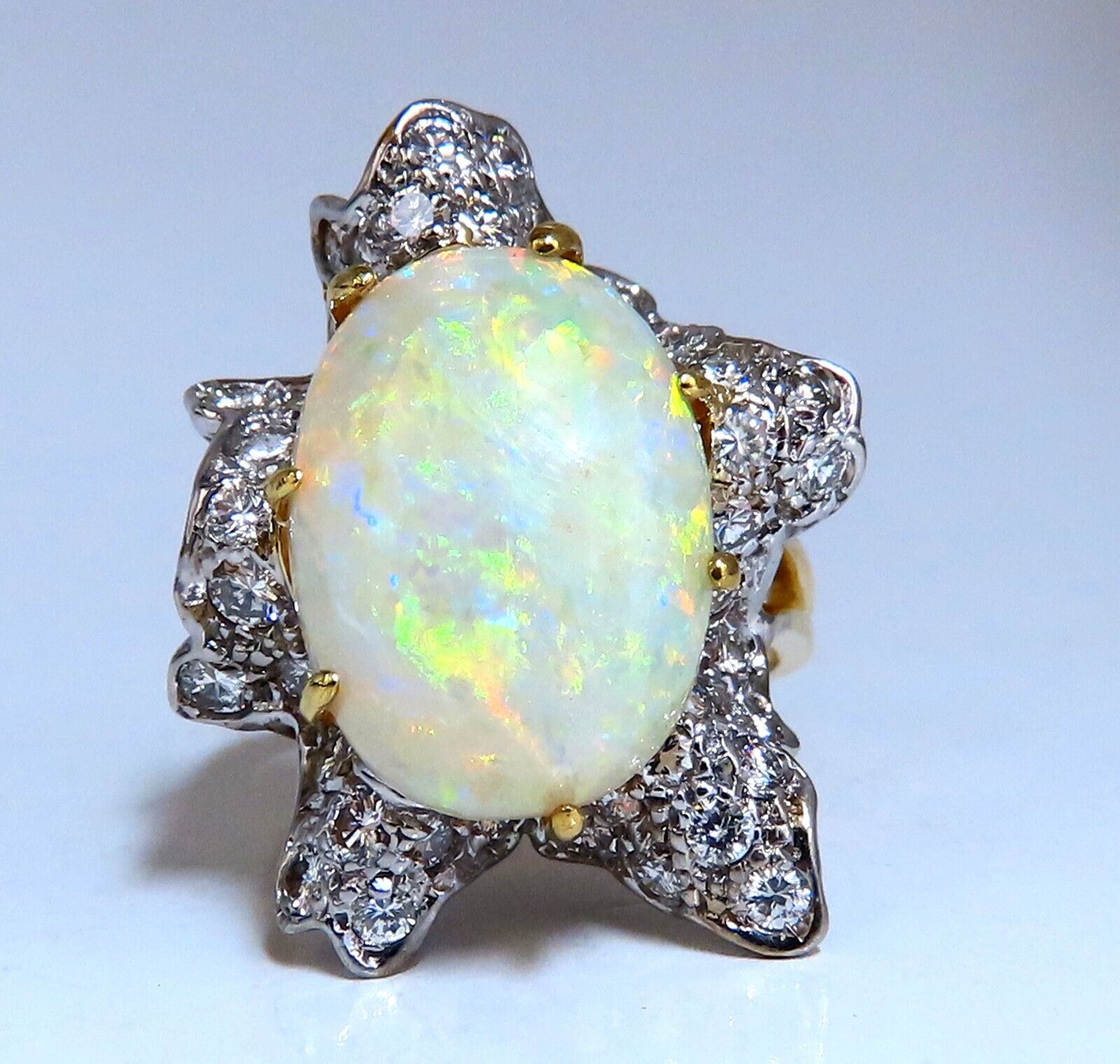 GIA Certified 8.04ct Natural Cabochon Opal Diamond Cocktail Ring in 14K Gold - Perfect for Evening Parties, Weddings & Special Occasions