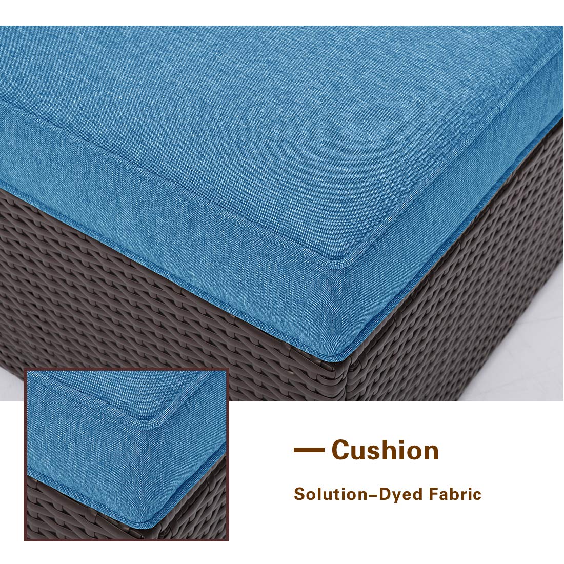 AQUILLA 7-Piece Espresso Brown Wicker Outdoor Sectional Sofa Set with 2 Pillows & Denim Blue Cushions - Patio Furniture with Tempered Glass Coffee Table & Waterproof Cover - Perfect for Backyard, Garden, Poolside, and Outdoor Lounge Areas